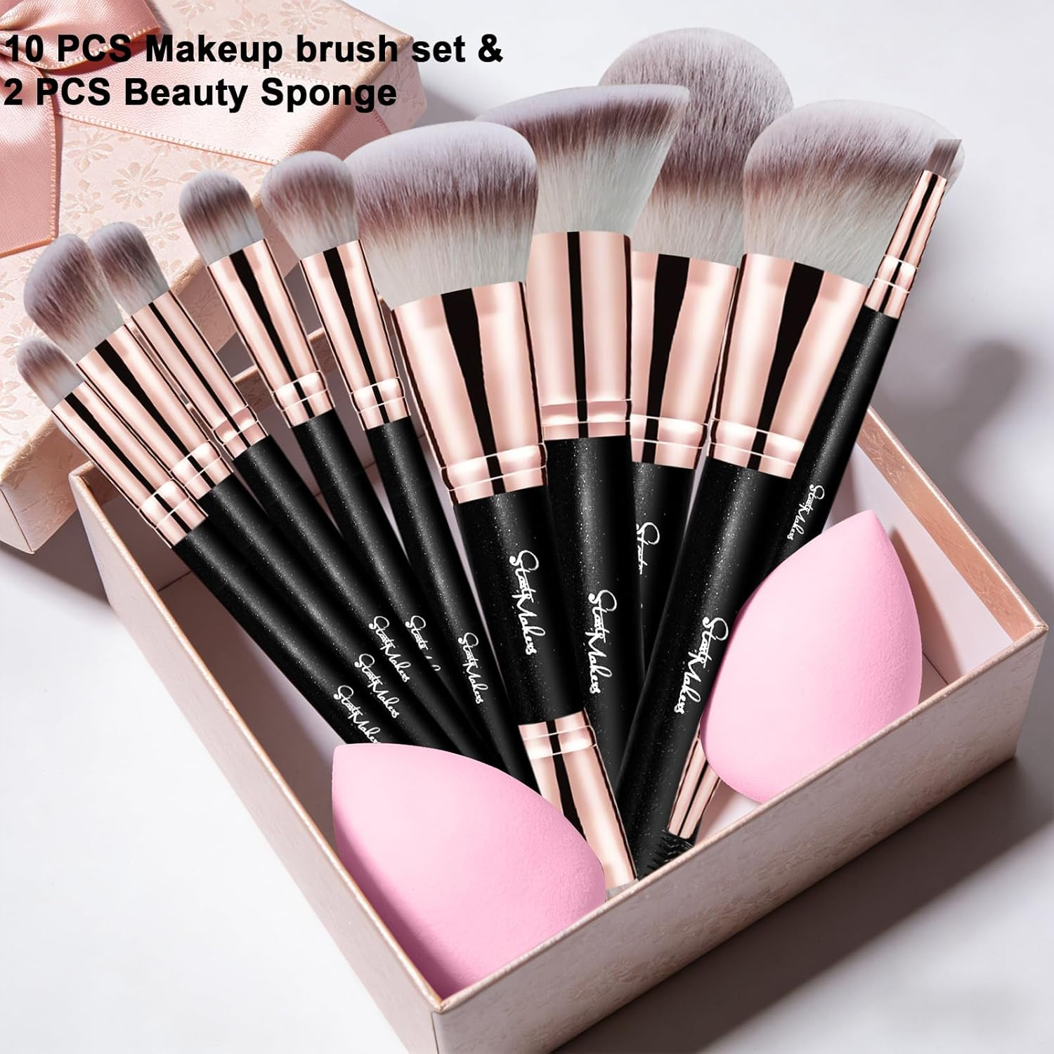 Start Makers Makeup Brushes Set 12 PCS Double Sided Make up Brushes with 2 Pcs Makeup Sponges Professional Foundation Brush Brush Set for Face and Eyes image number 2