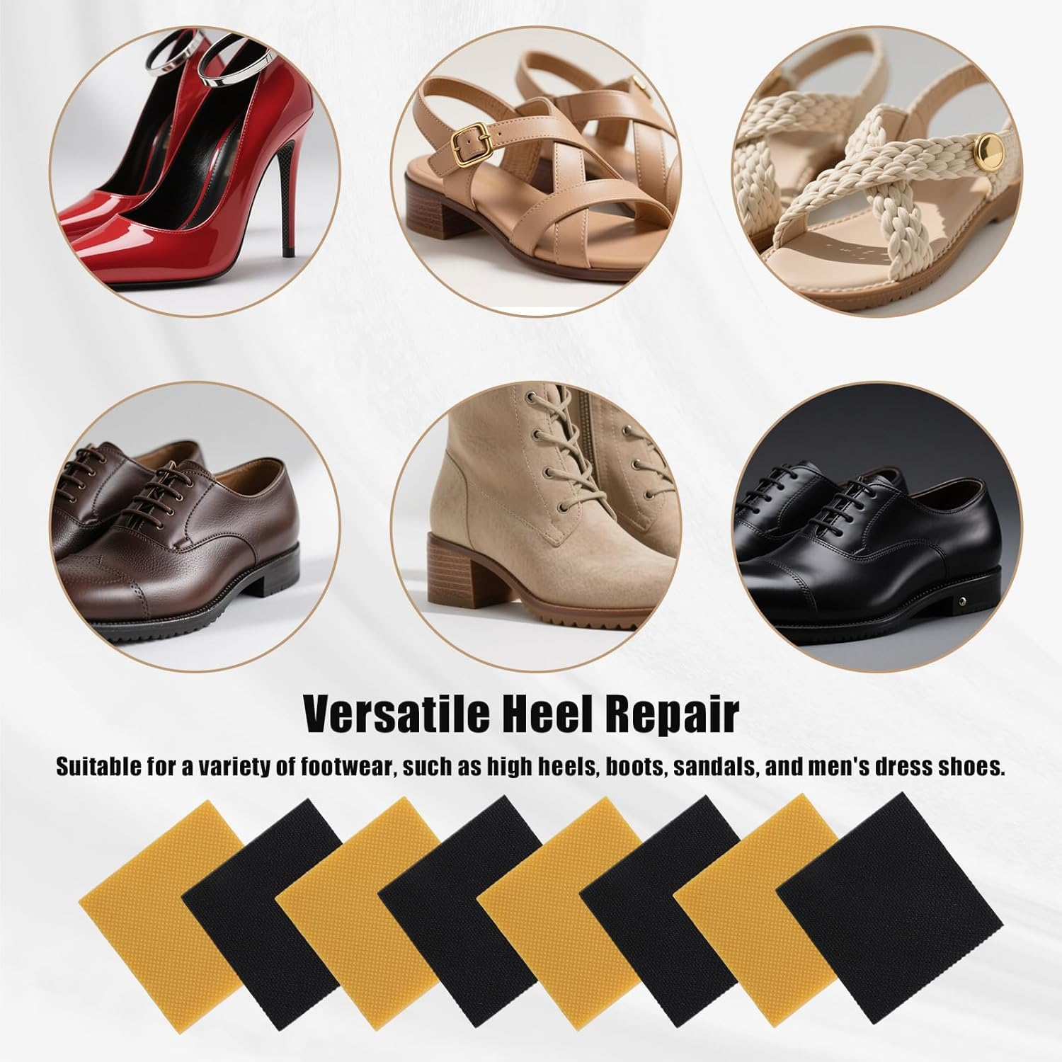 8Pcs High Heels Patches, Non-Slip Rubber Square Heel Repair Square Sole Repair Pads for Boots Sandals & Dress Shoes image number 3