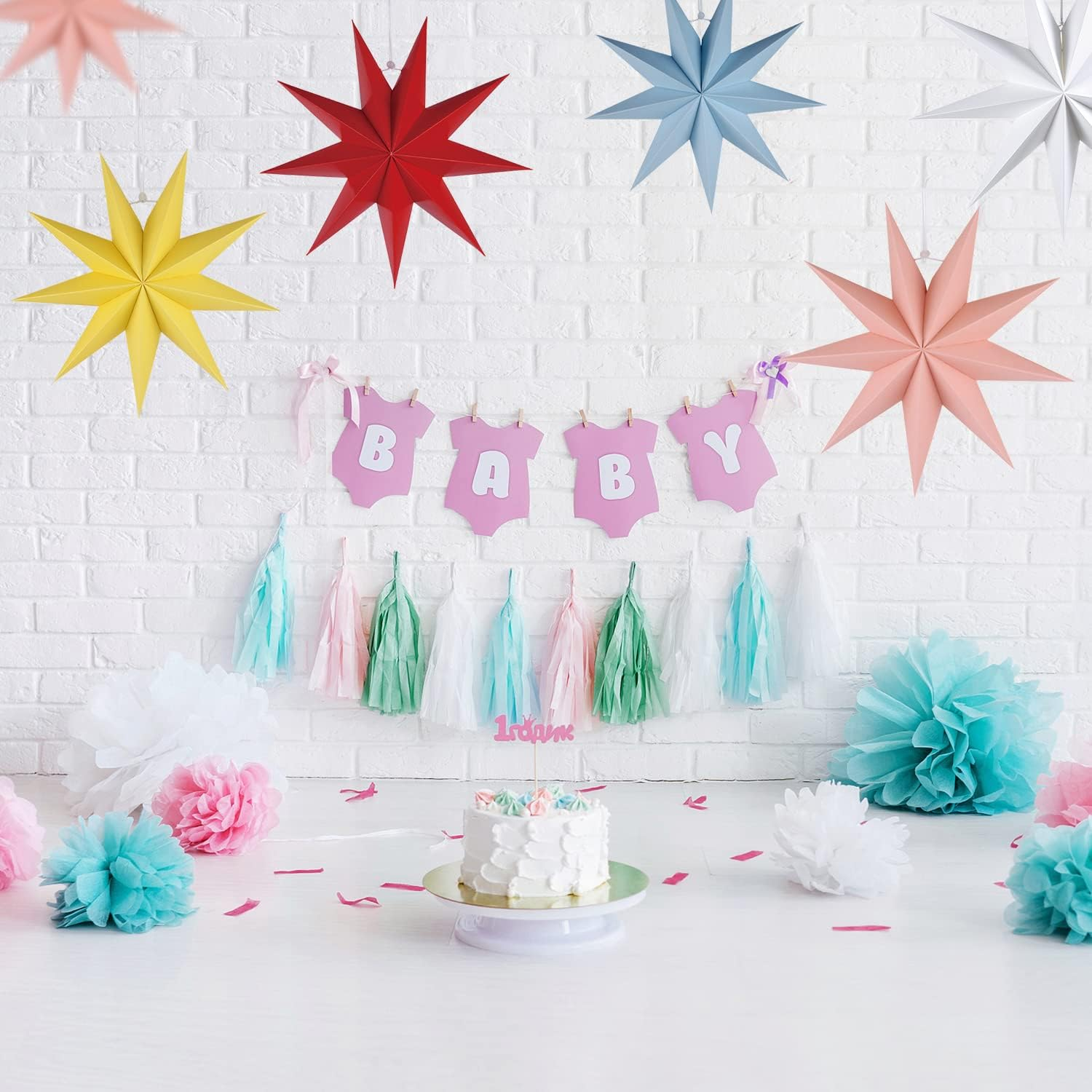 5Pack Paper Star Lantern Hanging Christmas Xmas Day Decoration for Wedding Birthday Party Home Decor (Multi-Colored)