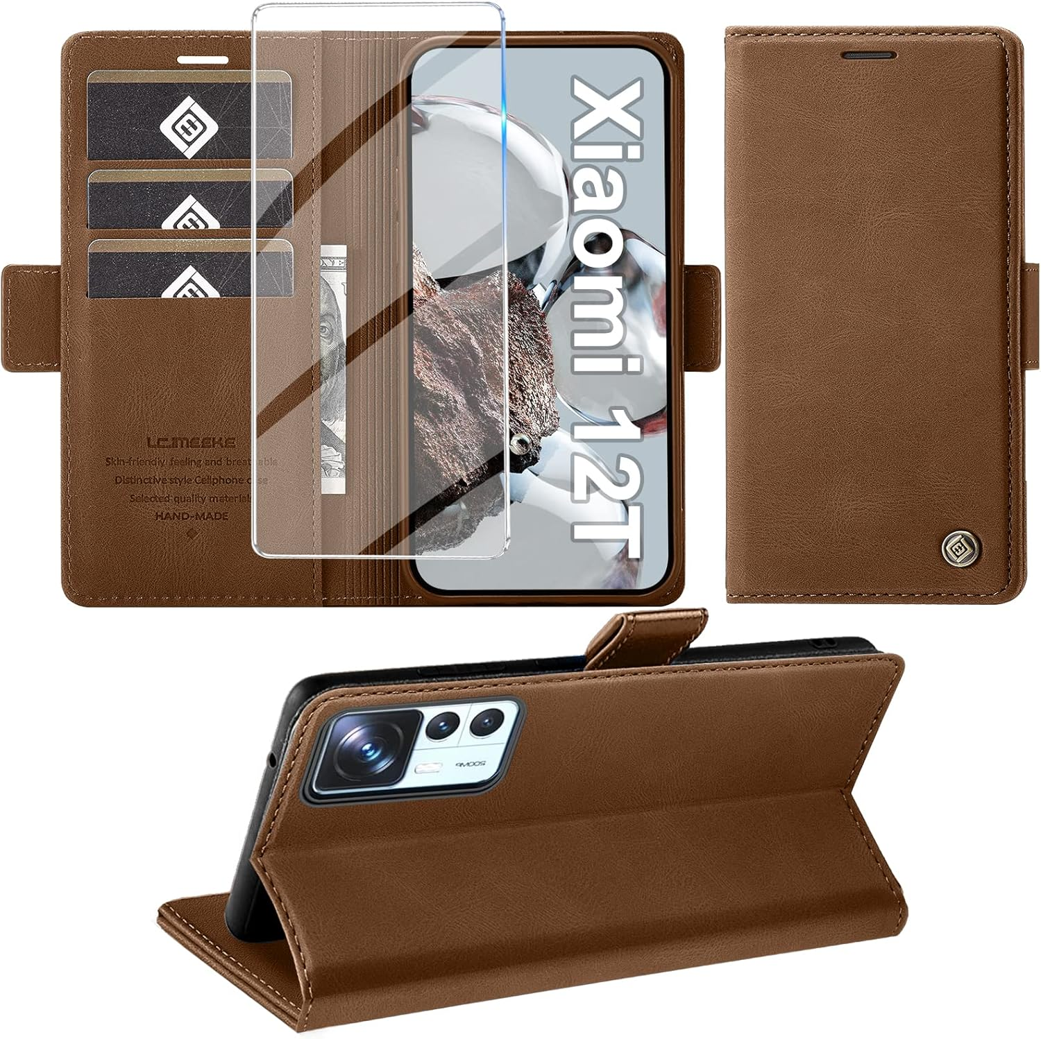 Giyer Mobile Phone Case for Xiaomi 12T/12T Pro 5G Case with Screen Protector, Stand Function, Card Slot, Wallet Premium Leather Protective Case, 12T Pro Flip Case Cover, Shockproof Flip Case 12T 5G,