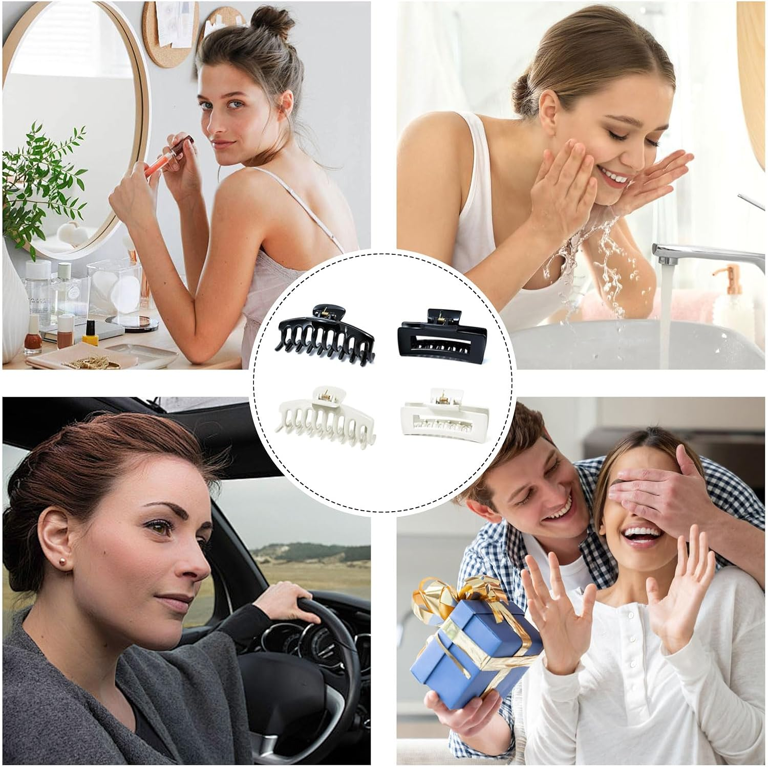 Muorruo Pack of 4 Cloud Clips, Flexible Silicone Hair Clips, Non-Slip Large Bendable Hair Clip, Soft Hair Clips for Thin and Thick Hair, Non-Removable Hair Clip (White) image number 1