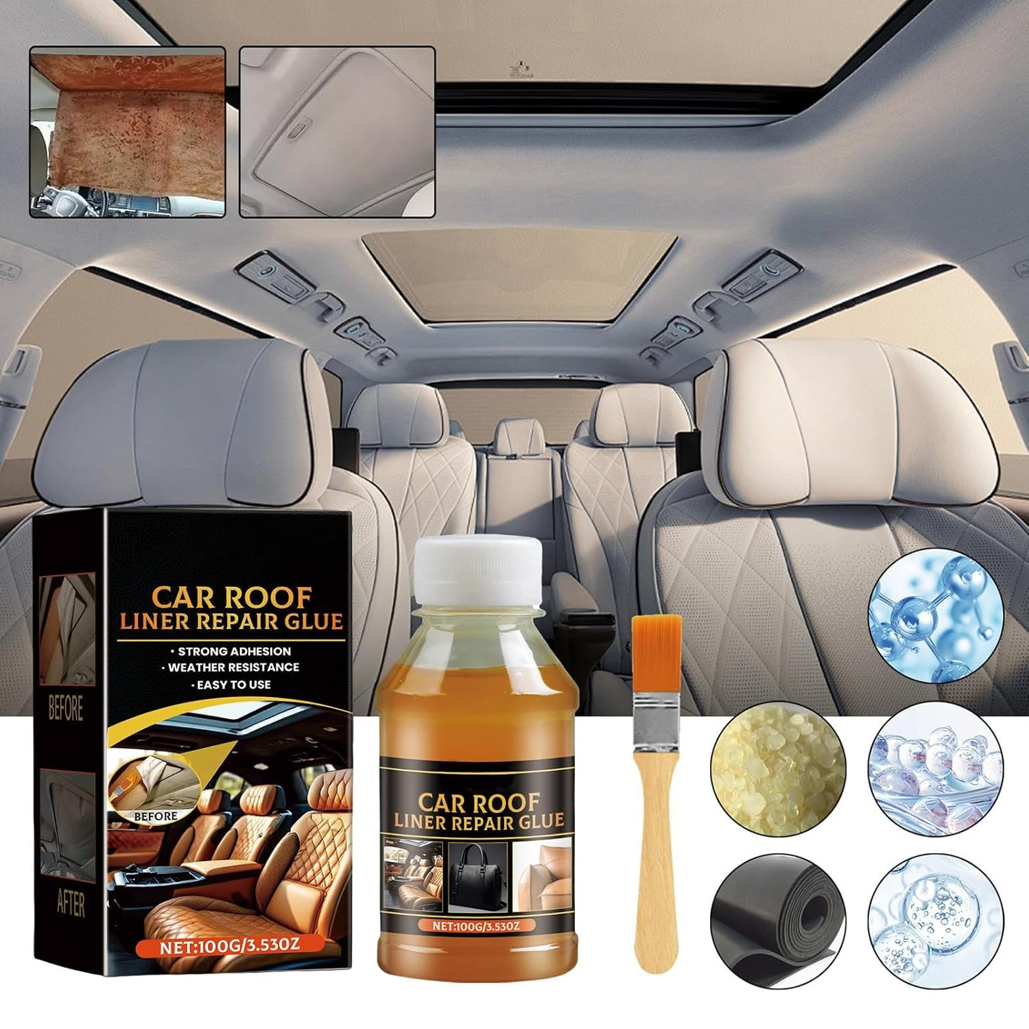 Headliner Glue Adhesive for Cars | 100G Automotive Fabric Glue | Strong Automotive Adhesive with Brush, inside Repair for Leather Sponge image number 5