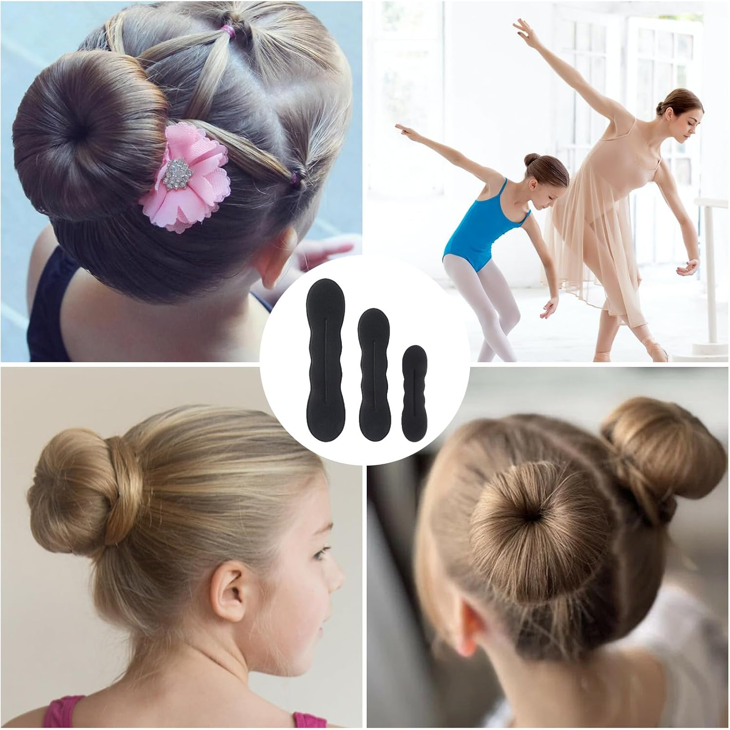 4 Pack Hair Bun Maker for Women - 2 Small and 2 Large Non-Slip Foam Bun Shapers for Easy Updos, Curler Bun Clips, Reusable Magic Bun Curler image number 5