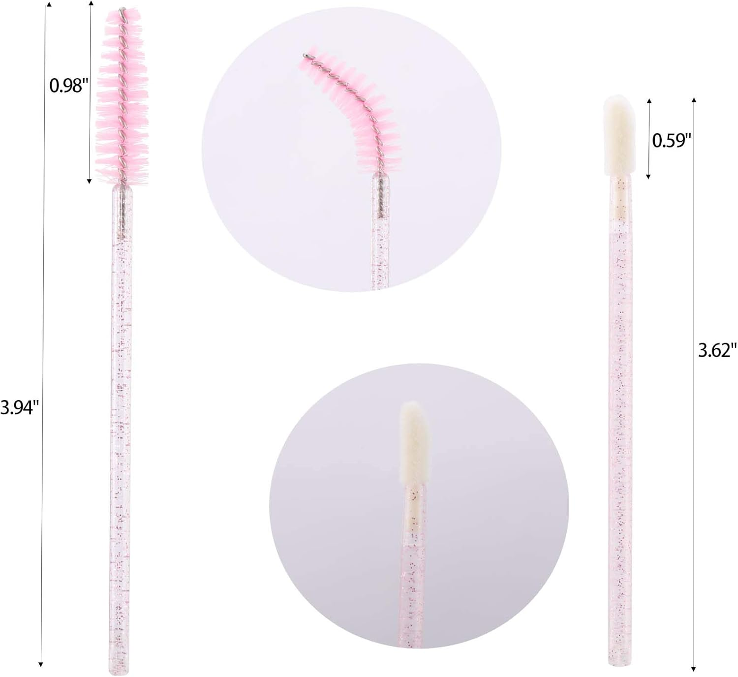 Tbestmax 200 Disposable Mascara Wand and Lipstick Applicator Wands Crystal Lip Gloss Brush Lash Spoolies for Eyelash Extensions (Pink) image number 6