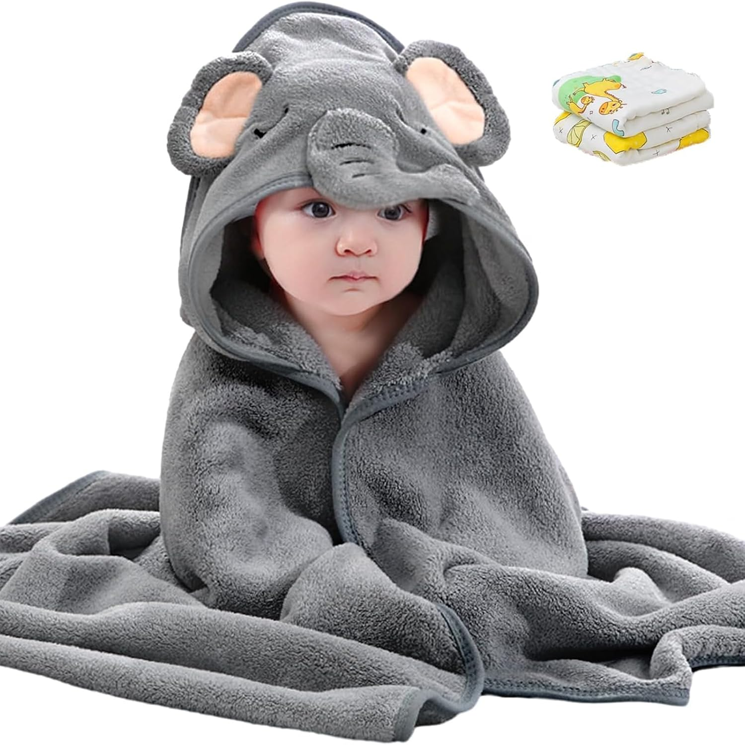 Lylilidy Hooded Baby Towel with 2 Towel for Kids, Premium Soft Bath Towel for Newborn, Infant, Natural Baby Stuff Towel, Soft Coral Bath Towel for Boys and Girls 80X80Cm(Grey) image number 2