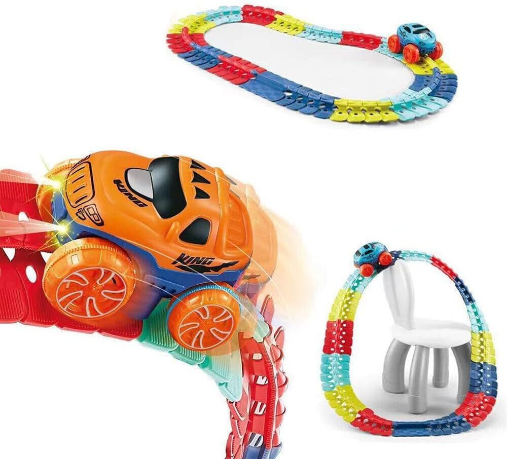 Zero Gravity Car Track Set Race Track Toys for Boys Kids LED Light-Up Race Car,Flexible Changeable Magic Race Car Track Toys for 3 4 5 6 7 8+Year Old Boys Girls as Best Birthday Gift (195 PCS) - 146 Pcs image number 4