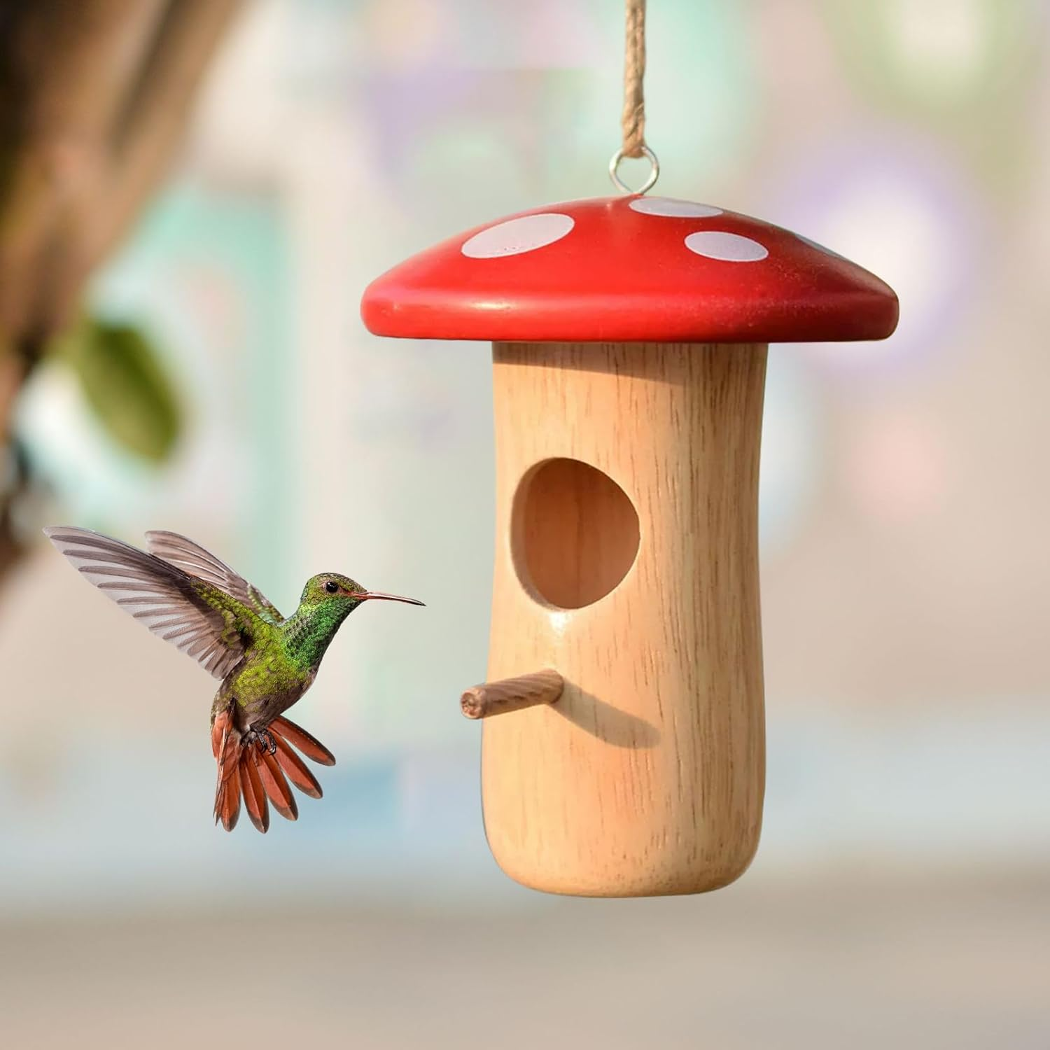 Hummingbird Houses for outside - Humming Bird Box for Nesting | Wooden Mushroom Cottage Animal Shelter Garden Hut for Outdoor Yard Tree Balcony Patio Courtyard image number 4