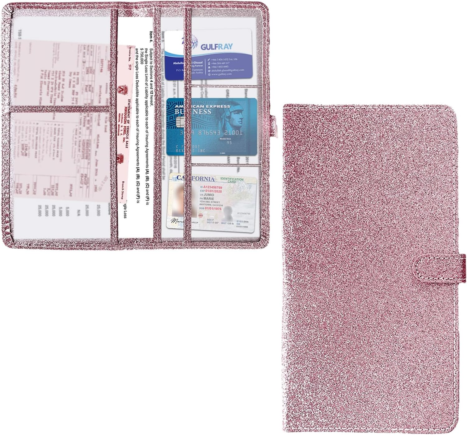 Kewucn Car Registration and Insurance Holder, Leather Auto Glove Box Organizer with Magnetic Shut, Vehicle Compartment Accessories Case for Cards, Driver License & Essential Documents