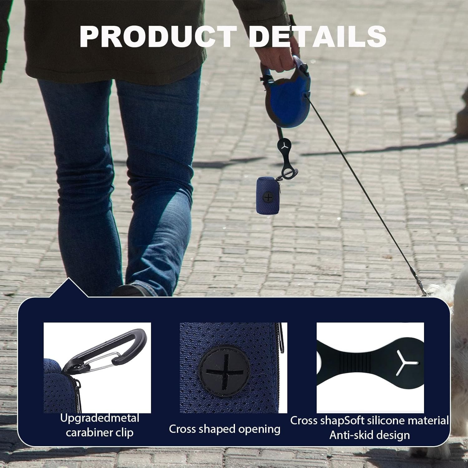 Liyquint 1PCS Dog Poop Bag Holder & 2PCS Dispenser, Fits Any Dog Leash, Mesh Fabric Attachment with Zipper, Large Waste Bag Carrier for Dogs - Durable & Portable (Dog Poop Bag Clip/Waste Bag (Blue) image number 4