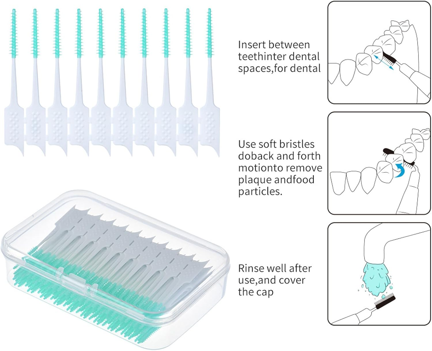 200Pcs Soft Toothpick,Disposable Dental Picks FLOSS for Teeth Cleaning, Toothbrush Clean Tool, Interdental Flosser Picks Teeth Cleaning Tool with Portable Case for Adult and Children,Green Colors image number 6