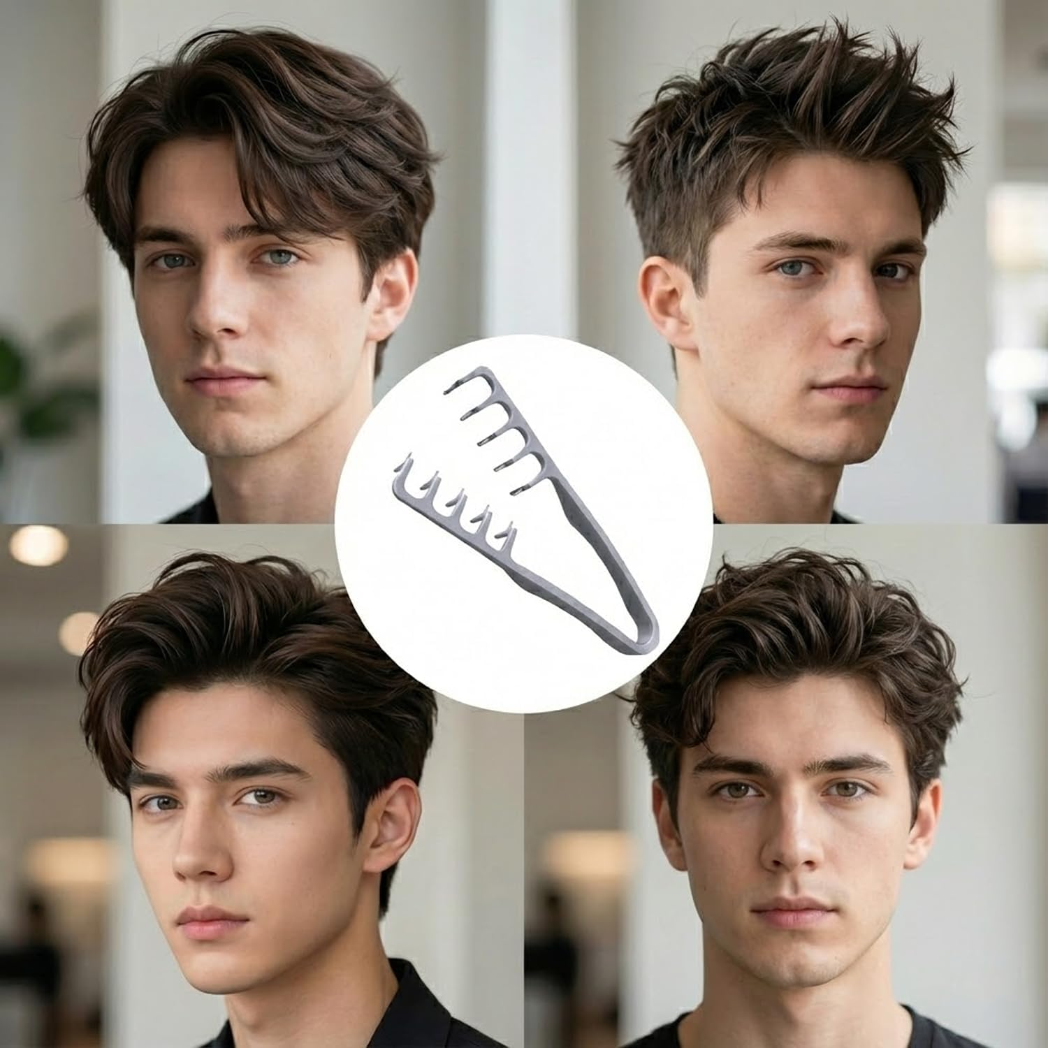 Texture Comb, Wide Tooth Styling Comb for Men Women, Hair Volumizer Tool Bangs Seam Anti-Frizz Plastic Curl Comb (Grey) image number 1