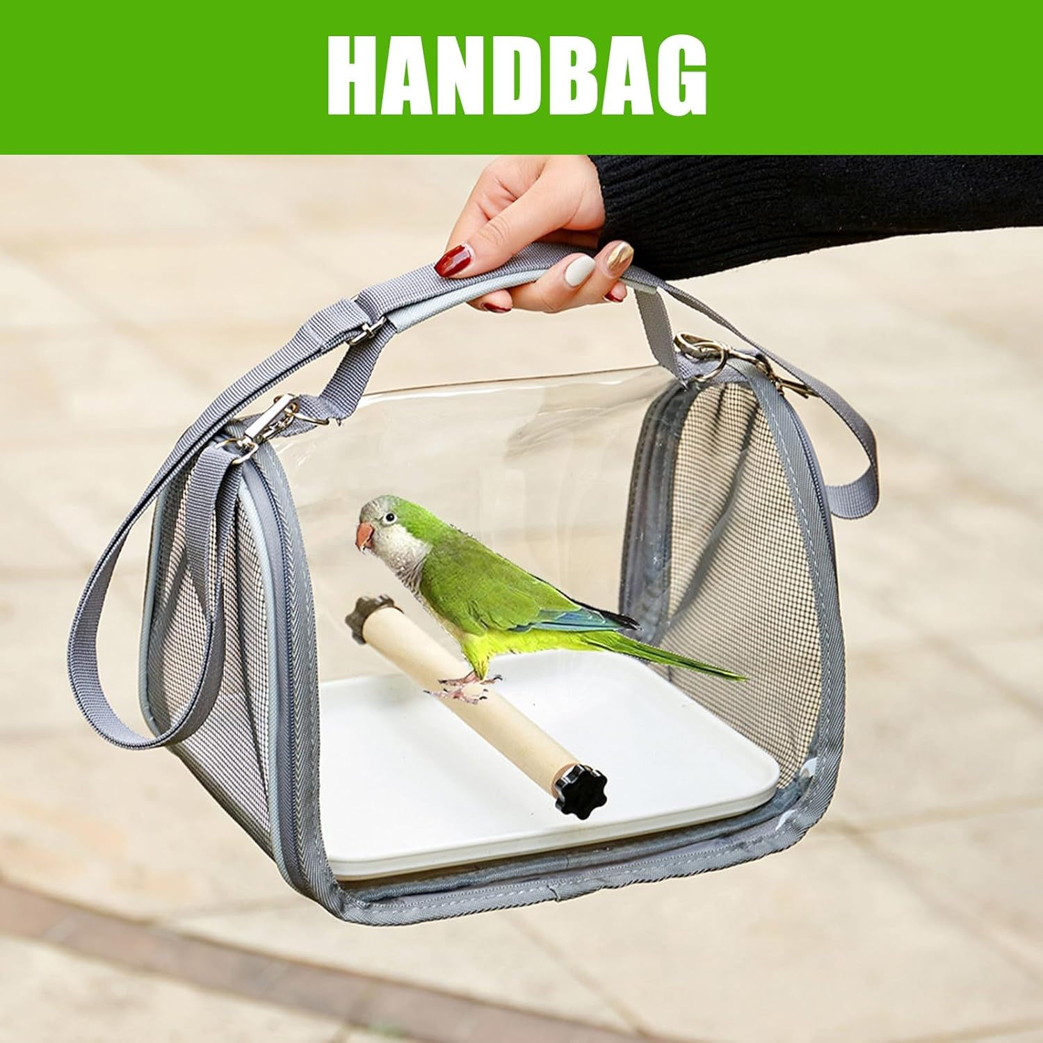 Bird Transport Box with Wooden Rod and Tray, Bird Carrier for Budgies/Parakeets/Small Animals, Portable Bird Carrier 19 X 26 X 19 Cm image number 6