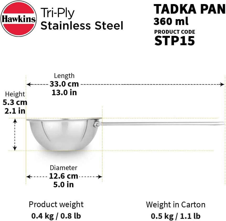 Hawkins 1.5 Cup Tadka Pan, 360 Ml Triply Stainless Steel Pan, Induction Pan, Silver (STP15) image number 6