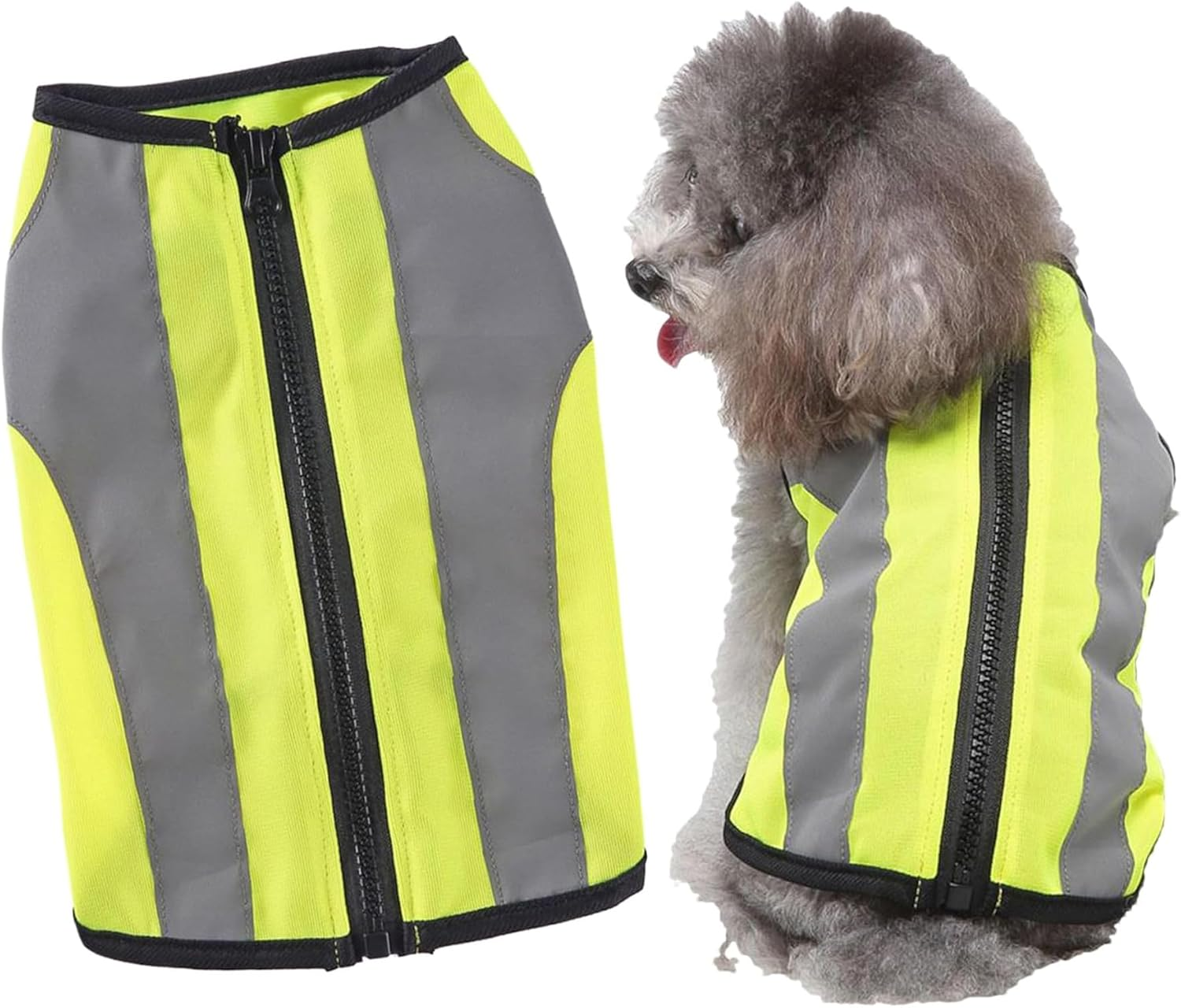Dog Reflective Vest 1Pcs Pet Night Safety Clothing Glowing Jacket, Reflective Glowing Dog Vest Adjustable Soft Padded Vest Zipper Suit for Small, Medium, Large Dogs (Yellow, L) image number 3