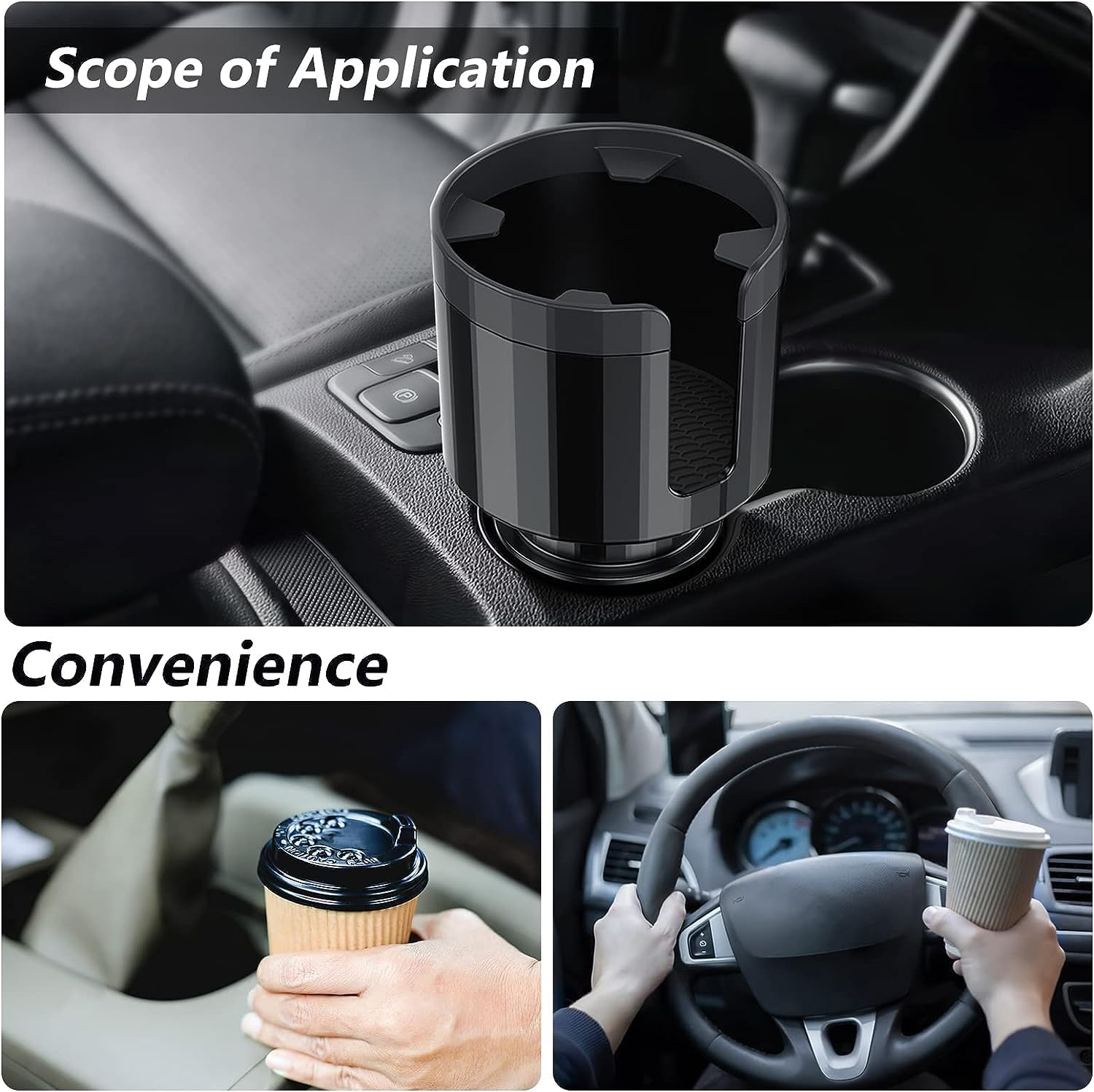 Car Cup Holder Expander, Cup Holder Extender with Adjustable Base,Compatible with Yeti,Nalgene,Camelbak,Hydro Flask-Fits Most Large Bottles and Mugs 590-1400 ML (6.8-10.4 CM) image number 2
