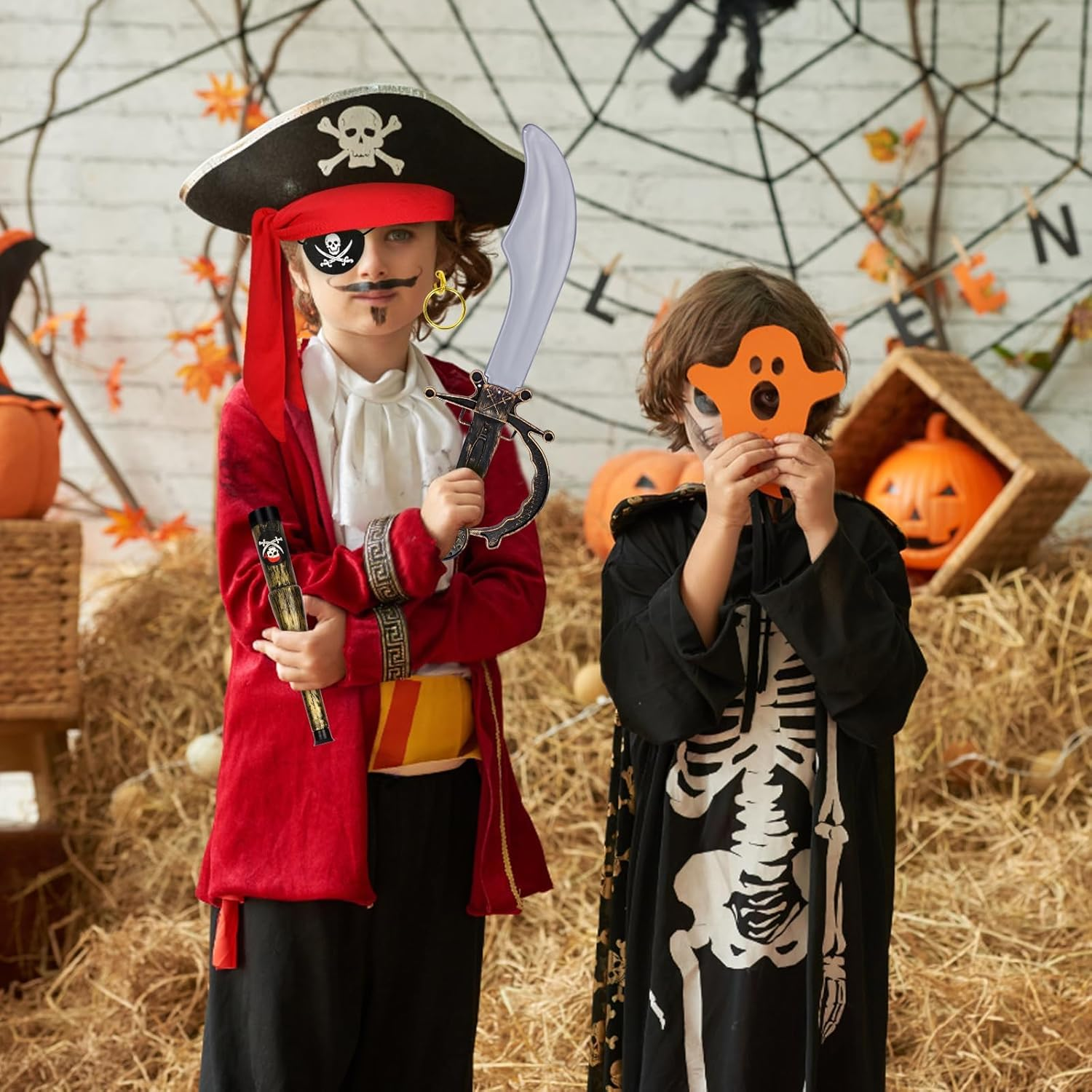 7 PCS Pirate Costume Accessories for Kids,Pirate Accessories Set Captain Outfit for Halloween Party Cosplay image number 4