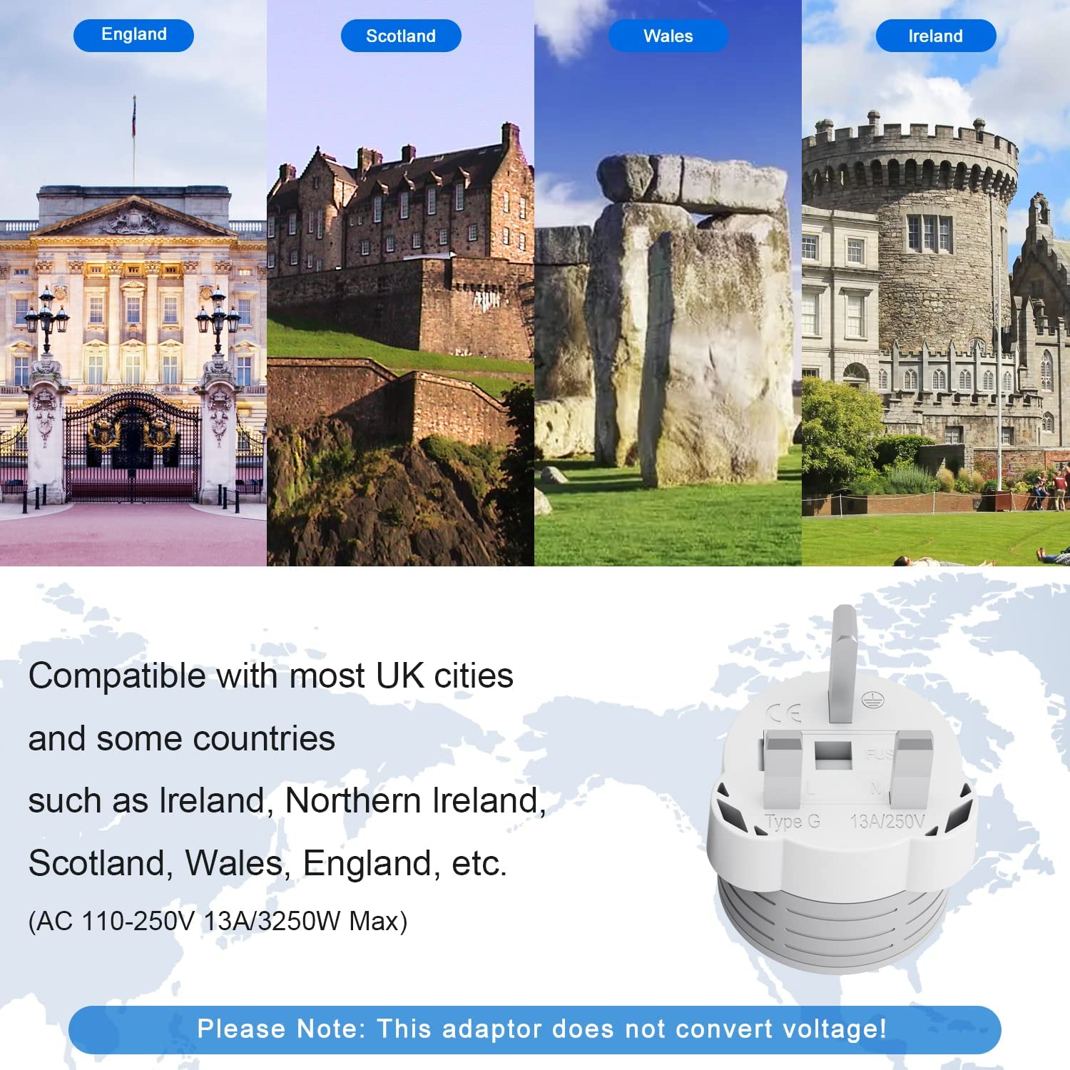 HEYMIX UK Travel Adapter, Universal Plug for Australia, International Power Adapter, England, Malaysia, Indonesia, Singapore (2-Pack) image number 5