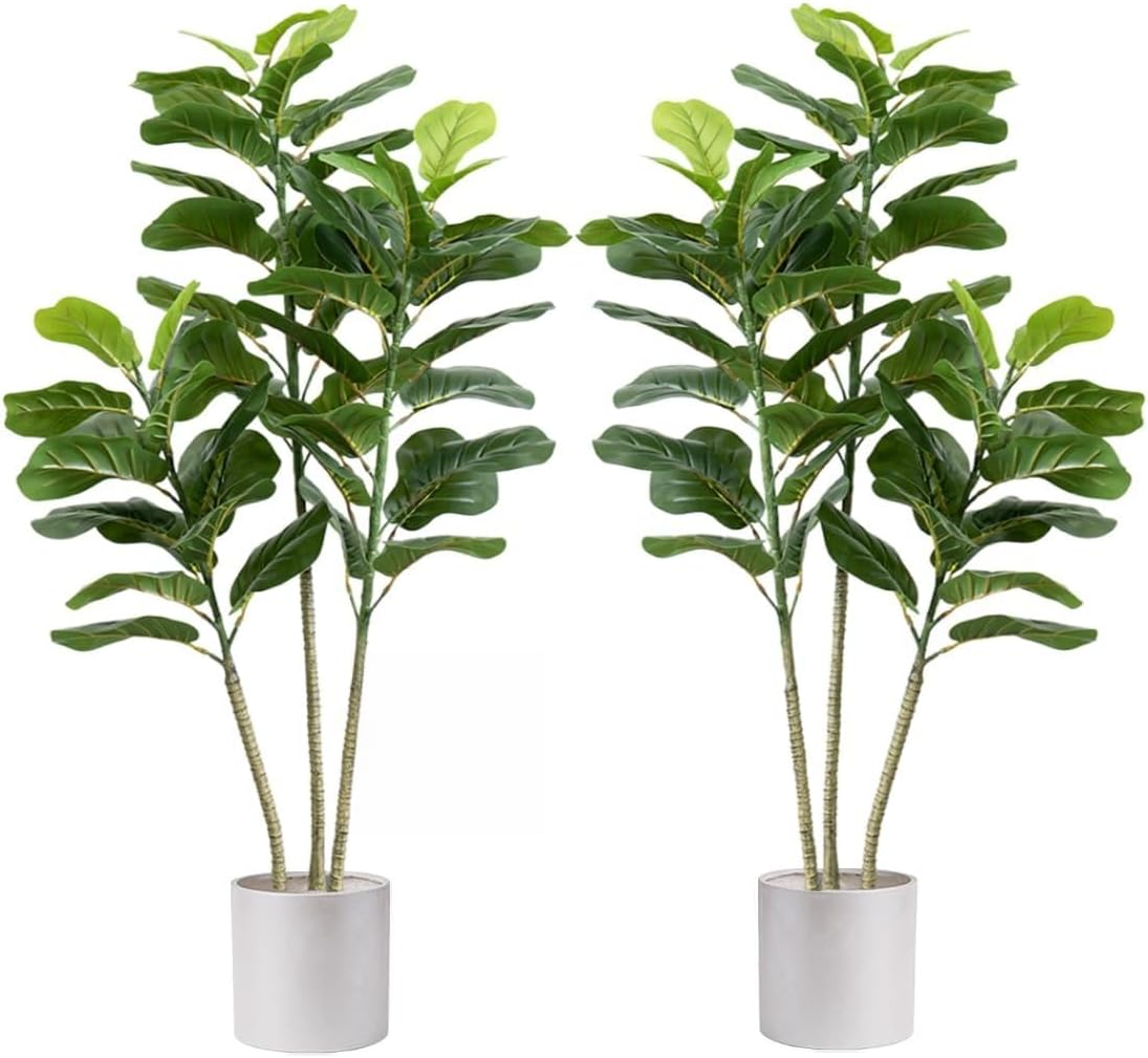 Set of 2 Artificial Fiddle Leaf Fig Trees, 130CM Tall Fake Plants with Pots, Large Faux Ficus Lyrata with Realistic Green Leaves for Indoor Home Decor, Outdoor Decoration &ndash; (130CM-2PCS-B)