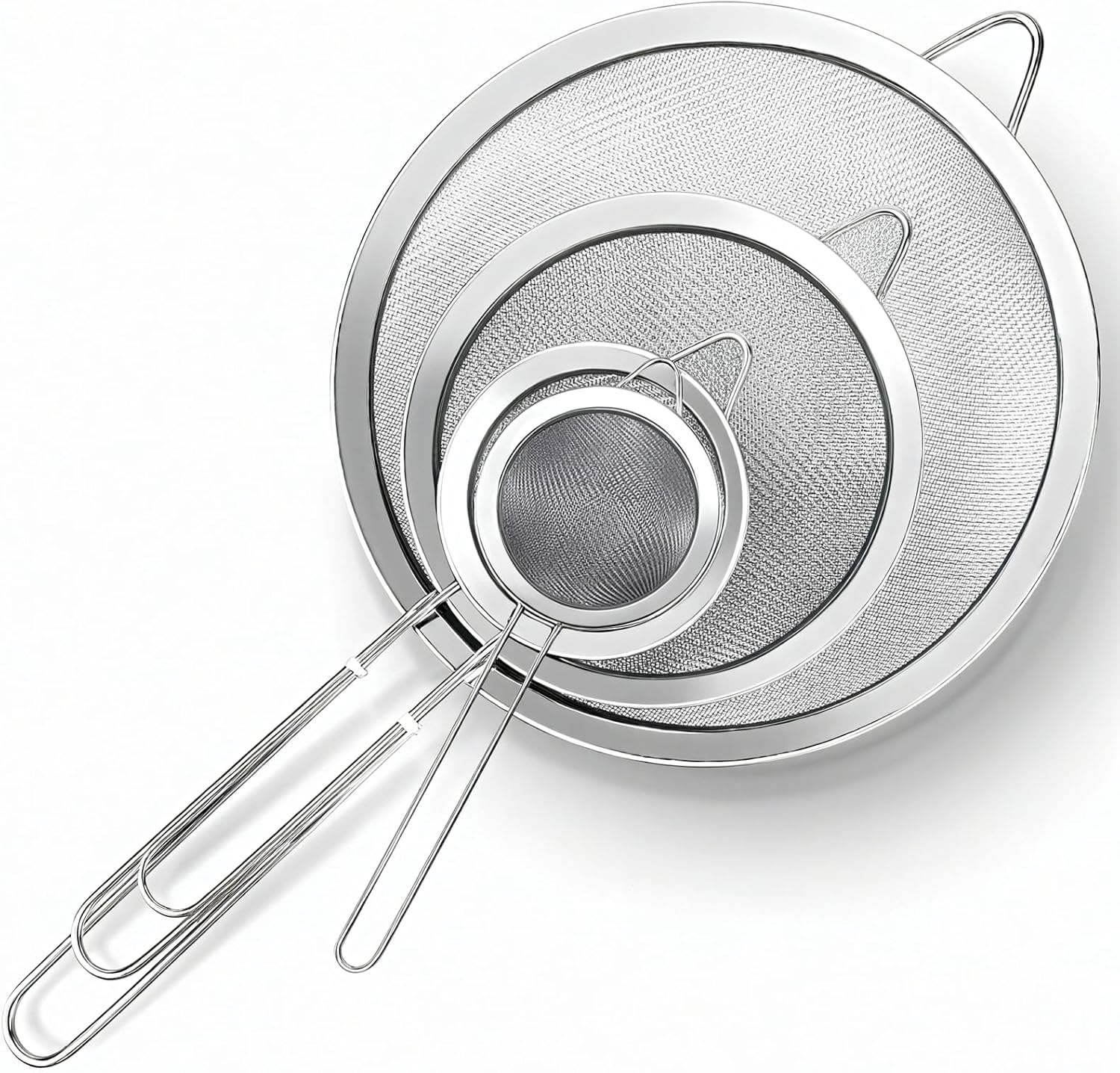 Billord Fine Mesh Strainer - Set of 4 Food Colanders, Premium Stainless Steel Sieve Strainers with Sturdy Handle, Mini Small Medium Large Size Sifters for Kitchen, Rice, Juice, Food,Pasta,Flour,Baking image number 6