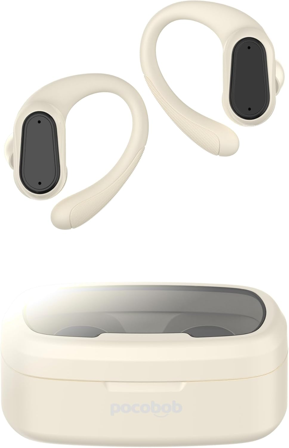 Pocobob SP Sports Headphones with Ear Hooks, Bluetooth 5.0 In-Ear, Microphone, Touch, IPX7 Waterproof, 30H Battery, USB-C - Wireless Earbuds for Fitness, Jogging, Training & Outdoor (Beige) image number 2