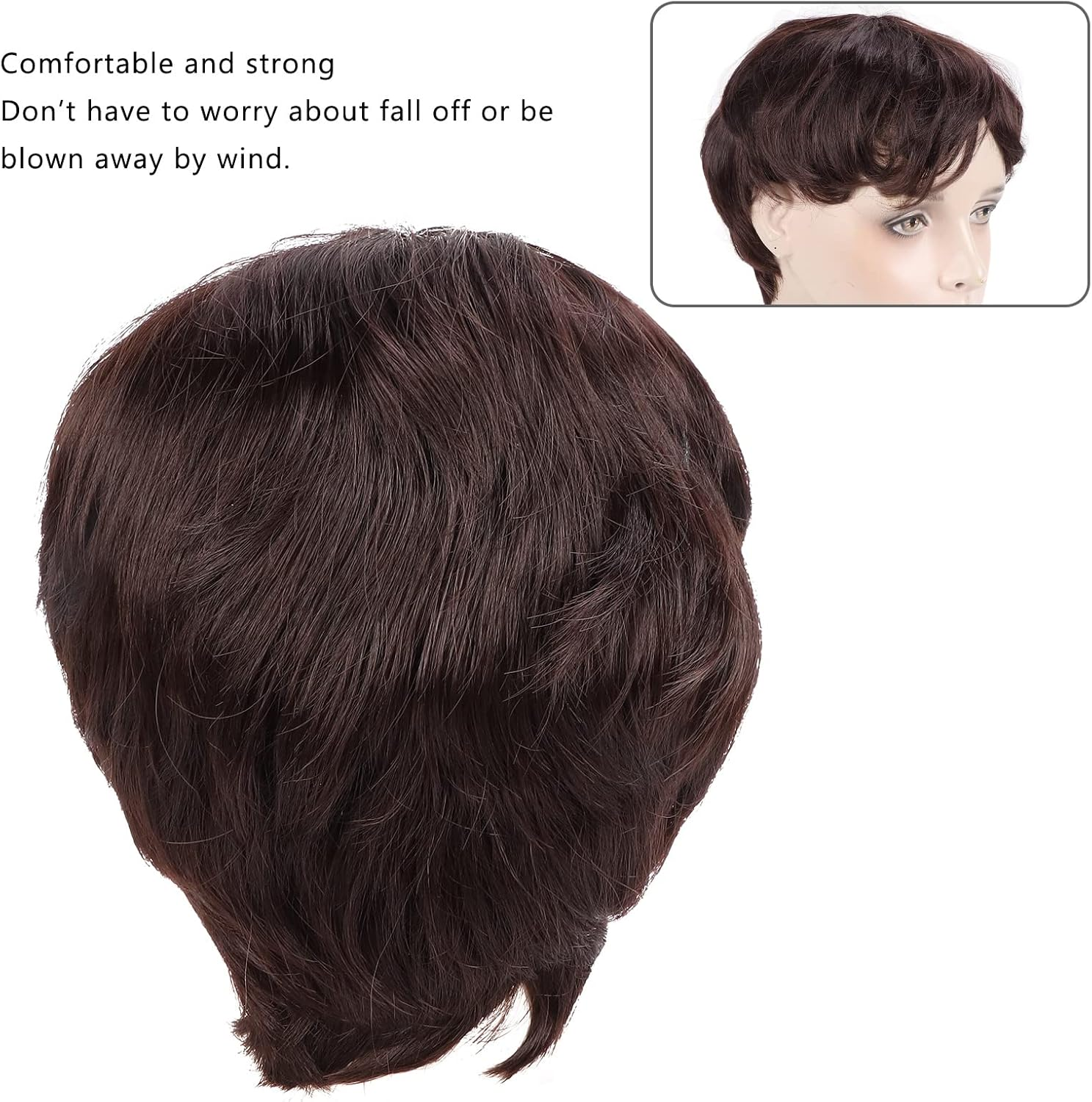Short Brown Wigs for Men, Mens Dark Brown Wig Short Men Wig Curly Men'S Wig with Side Swept Bangs Synthetic Full Wig for Male Daily Party Costume Cosplay Wear, Hair Replacement image number 1