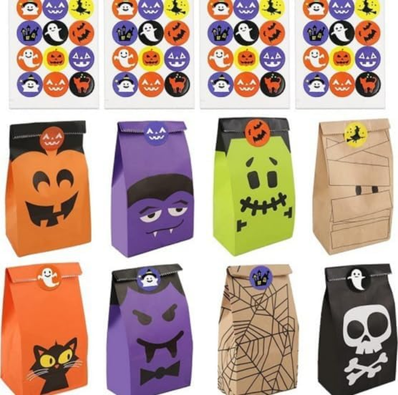Halloween Paper Bags, 24 Pcs Halloween Goodie Bags, Trick or Treat,Treat Bag for Wrapping, Party Favor, Decration, Candy, Cookie Bag 18X10X6Cm image number 1