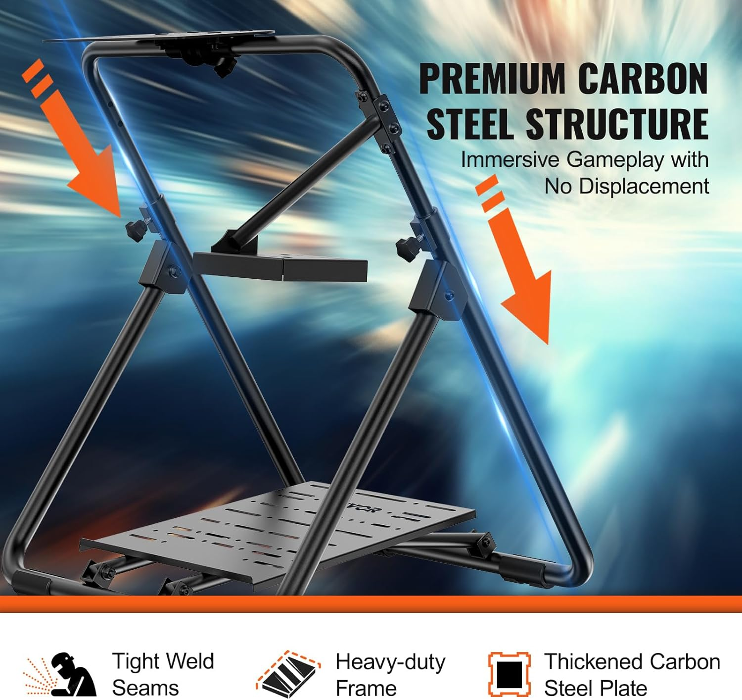 VEVOR Foldable Racing Steering Wheel Stand, Height Adjustable Universal Base Compatible with Logitech & Thrustmaster Racing Wheel and Pedal, Heavy-Duty Frame Standard Gt/Formula Seating Portable image number 1