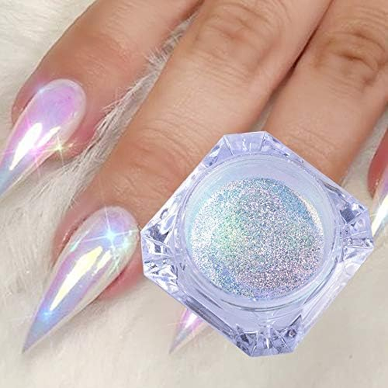 HANGQINGHENG Holographic Nail Powder Neon Effect Nail Art Piece Decoration image number 5