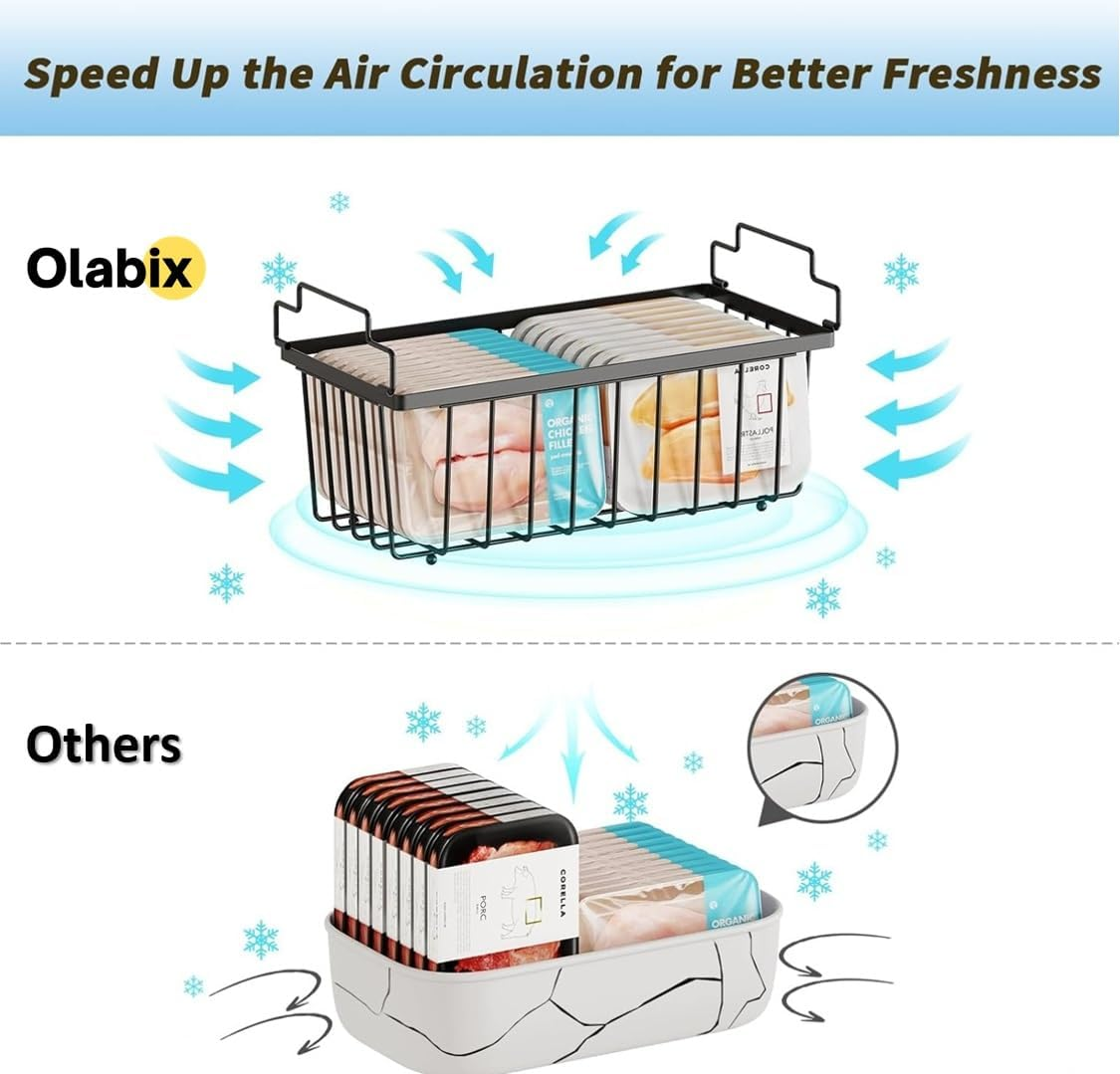 OLABIX Freezer Organiser Bins with Side Handles (37X18X13Cm), Stackable Chest Metal Wire Storage Basket Deep Freezer Organizer Sort Frozen Meats, Vegetables, Foods for Kitchen & Pantry (4-Pack) image number 6