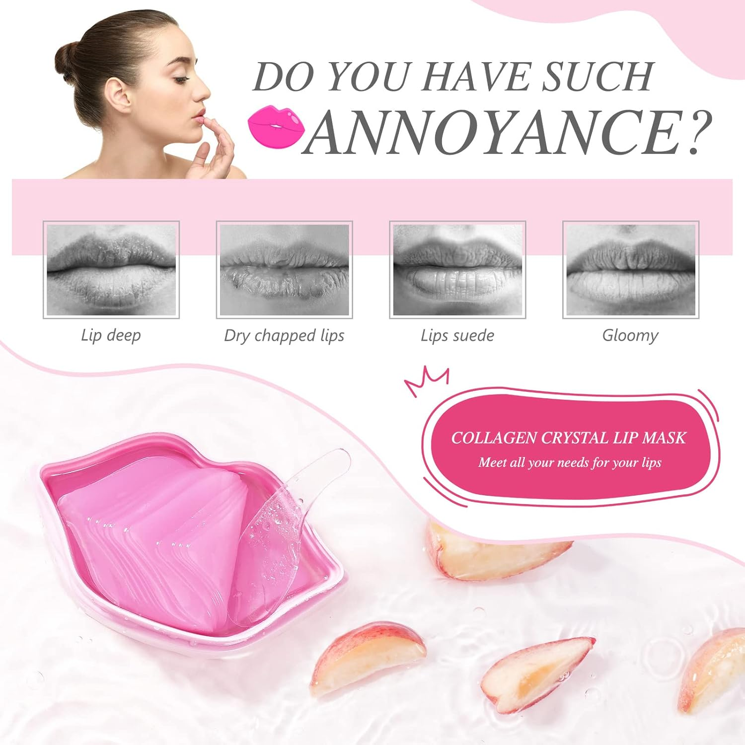 Joyeee Lip Mask, 20Pc Lip Mask Sheets, Collagen Crystal Lip Pads for Moisturizing & Anti-Wrinkle, Keeps Lips Smooth & Soft image number 2