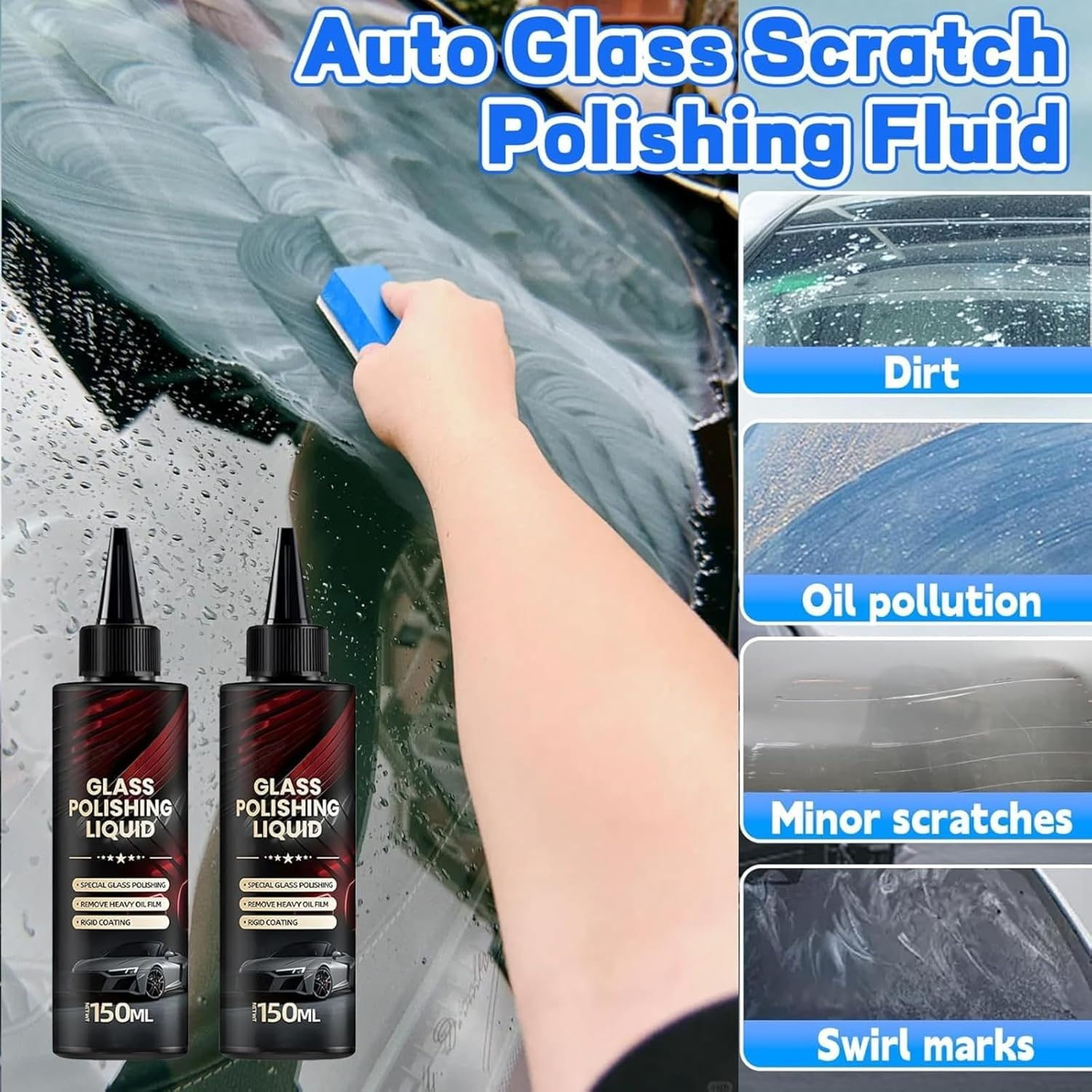 2Pcs D1 Glass Polishing Liquid, Auto Glass Scratch Care Polishing Fluid, Car Oil Film Remover, Car Polish, Water Spot Remover, Eliminates Coatings, Waxes, Oils and More (2Pcs) image number 3
