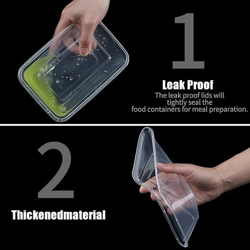 WEZCHUGHAOL Food Storage Containers with Lids, 1000 Ml/750 Ml, Clear Plastic, 100-Pack (1000 Ml) image number 5