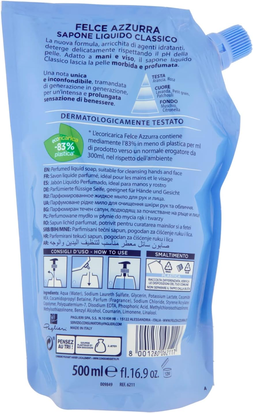 Felce Azzurra Liquid Soap Classic Eco Refill 500Ml / Sapone Liquido image number 1
