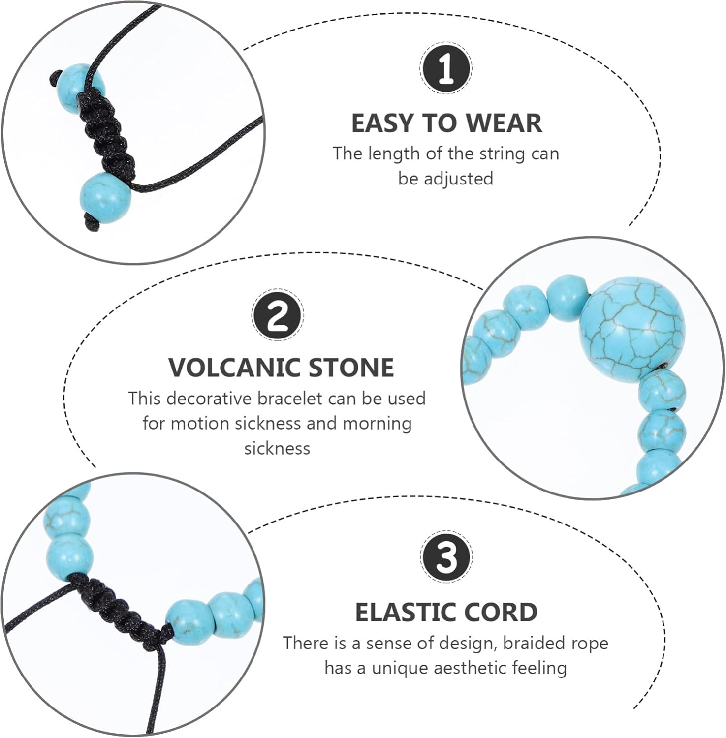 Operitacx Braided Bracelets 4Pcs Motion Sickness Bracelets anti Nausea Volcanic Wristband Motion Nausea Bands for Car Sickness Seasickness Moonstone Bracelet image number 6