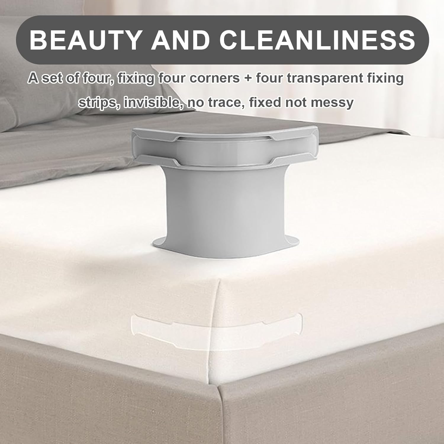 No-Slip Bed Sheet Holder &ndash; 4-Pack Invisible Fitted Sheet Clips, Bed Sheet Clips Fasteners, Secure Mattress Protectors and Bedding Safe Pin-Free Fabric Fasteners image number 6