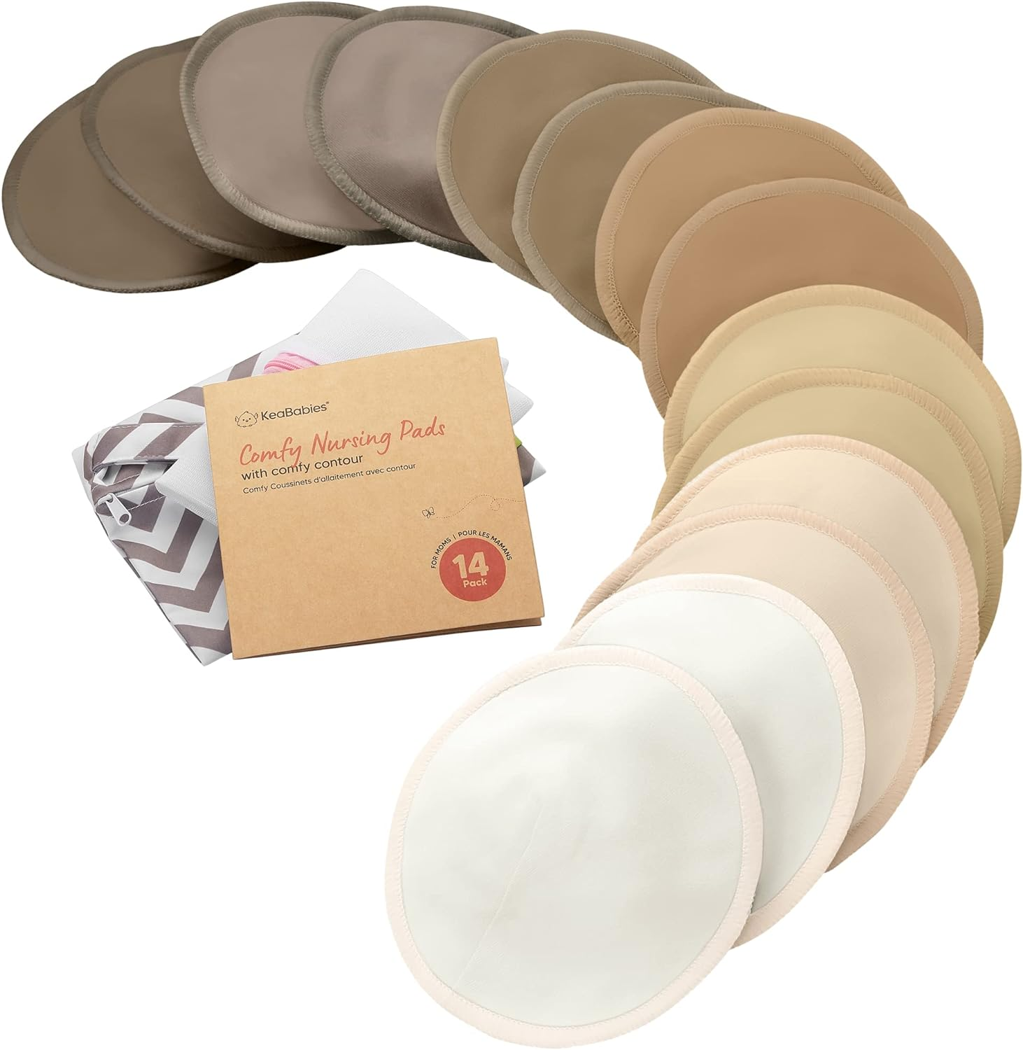 14-Pack Organic Bamboo Nursing Pads - Reusable Breast Pads for Breastfeeding, Nipple Pads, Washable Nursing Pad, Breastfeeding Pads for Leaking, Breast Milk Pads, Bra Pads (Pastel Touch, Large 12Cm)