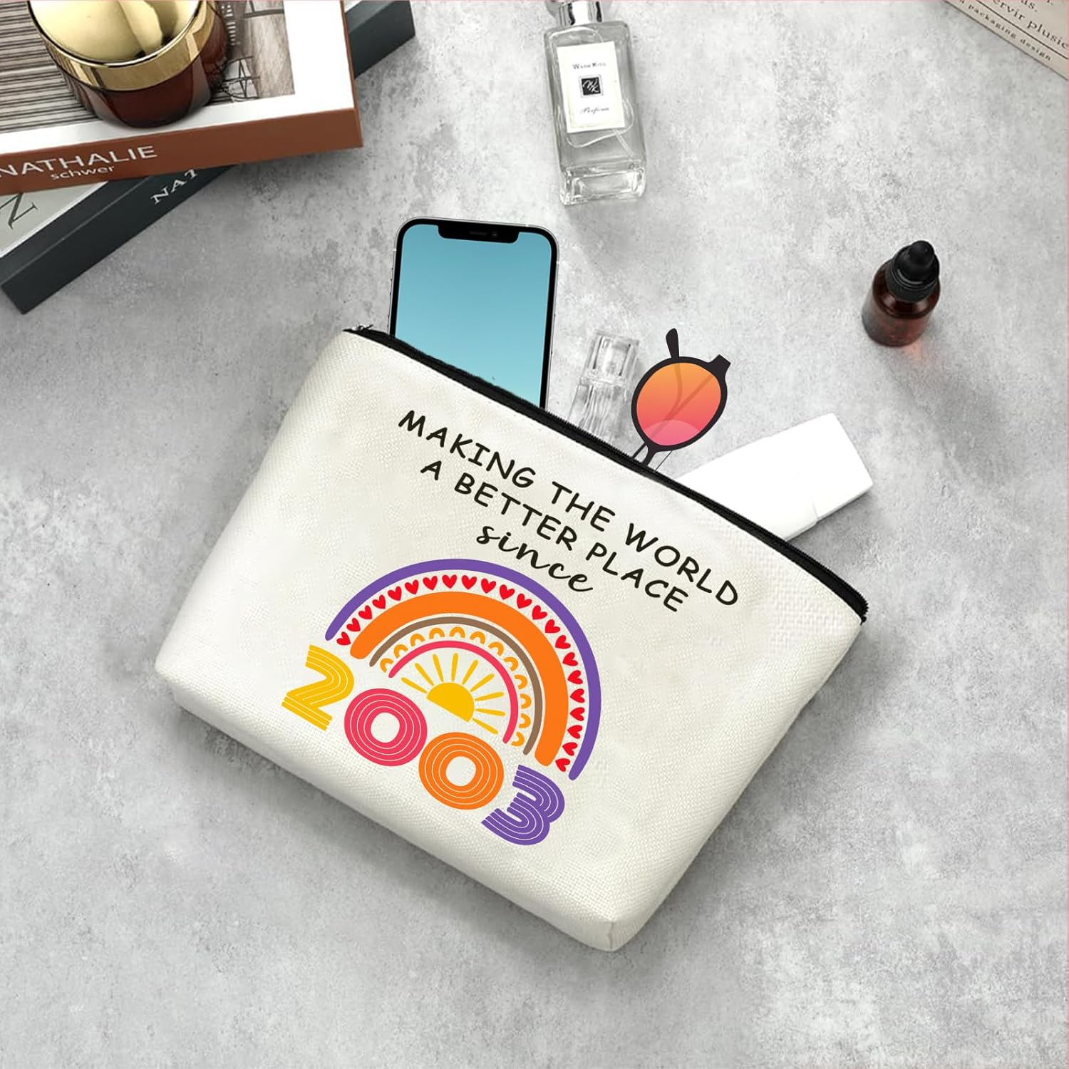 21Th Birthday Gifts Ideas for Her Makeup Bags, Women, Teenage Girls Stuff, Girls, Friends, Daughter, Christmas, Funny 2003 Themed Cosmetic Travel Pouch 21-Year-Old Birthday Decorations, White, 2003 image number 5