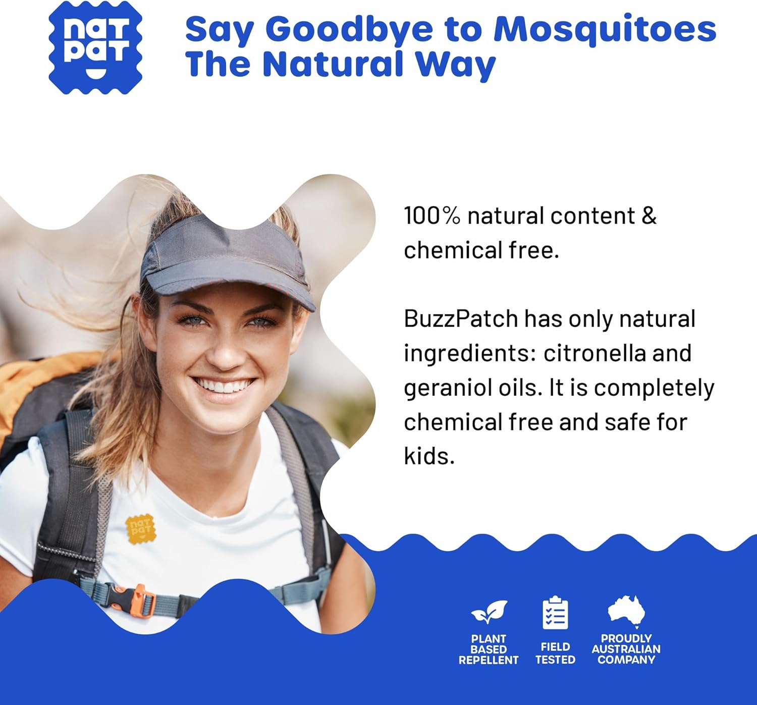 NATPAT Buzzpatch Mosquito Patches for Adults - Plant-Based Mosquito Patches, Non Toxic - the Original All Natural Citronella Essential Oil Insect Patch(40 Pack) image number 1