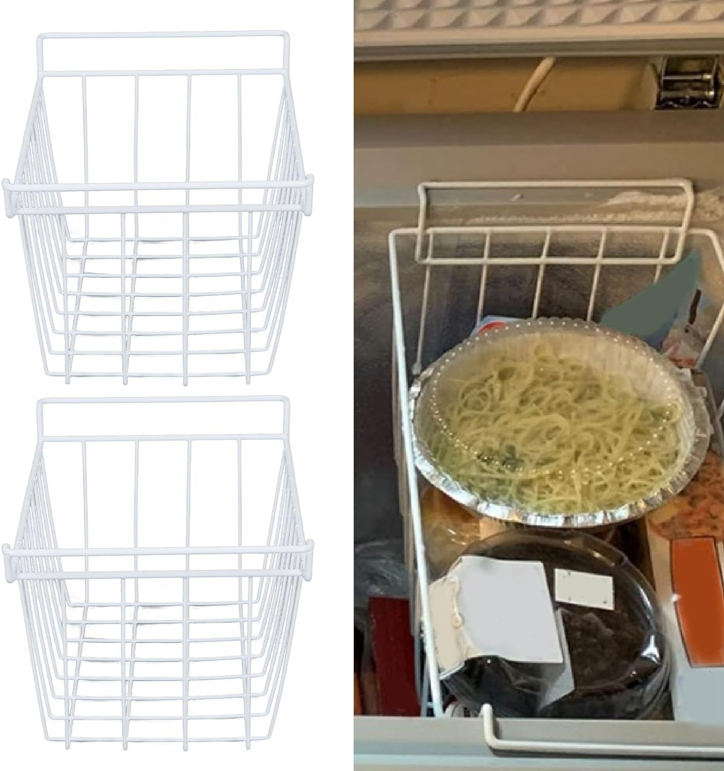 Freezer Basket, 2Pcs Large Wire Storage Baskets, Refrigerator Organizer Bin, Closet Baskets Bin, Fridge Basket Rack, Farmhouse Organizer Storage Bins for Cabinets, (L 49.5Cm X W image number 2