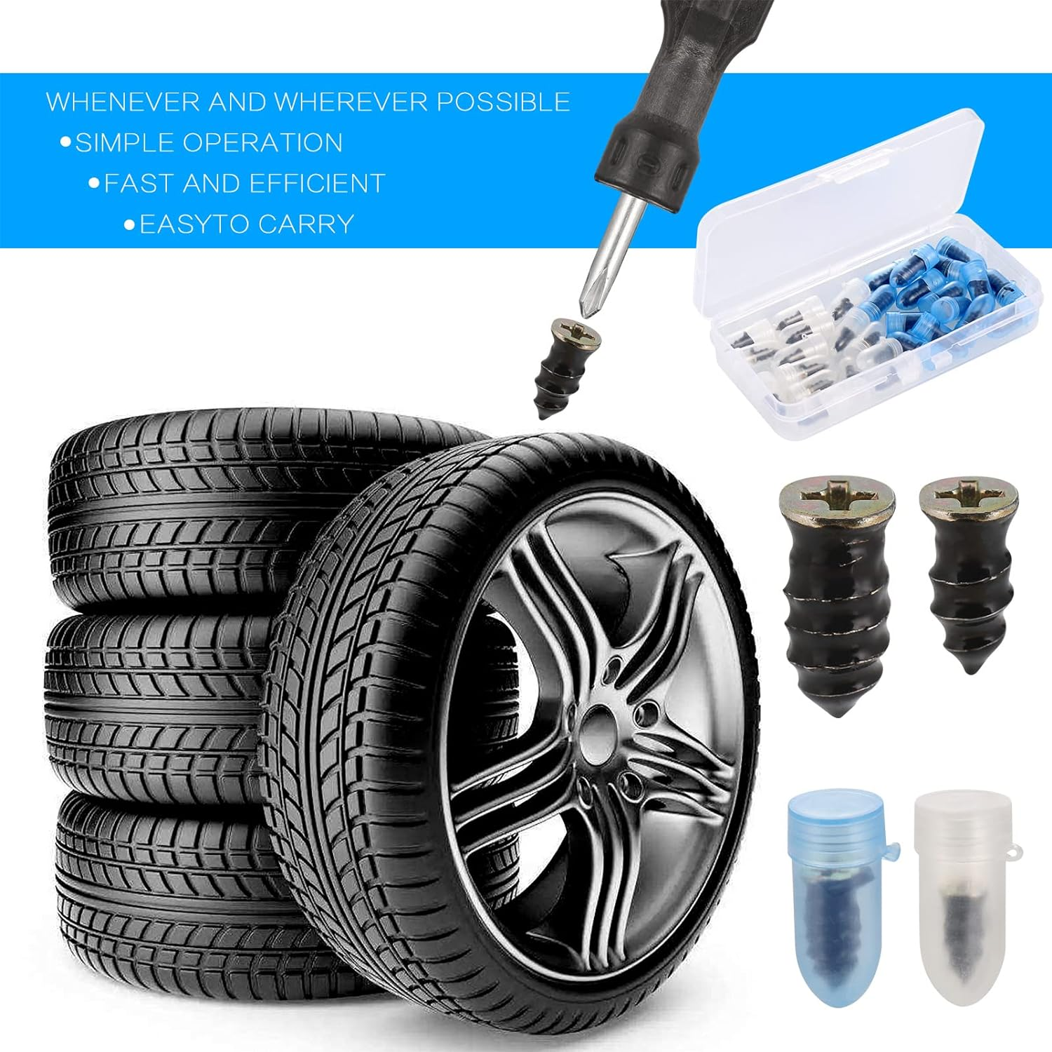 30Pcs Tyre Repair Kit Rubber Nails, Car Puncture Repair Kit with Screwdriver, Universal Tire Repair Fast Repair Nail for Auto Car Motorcycle (15 S+15 L) image number 2