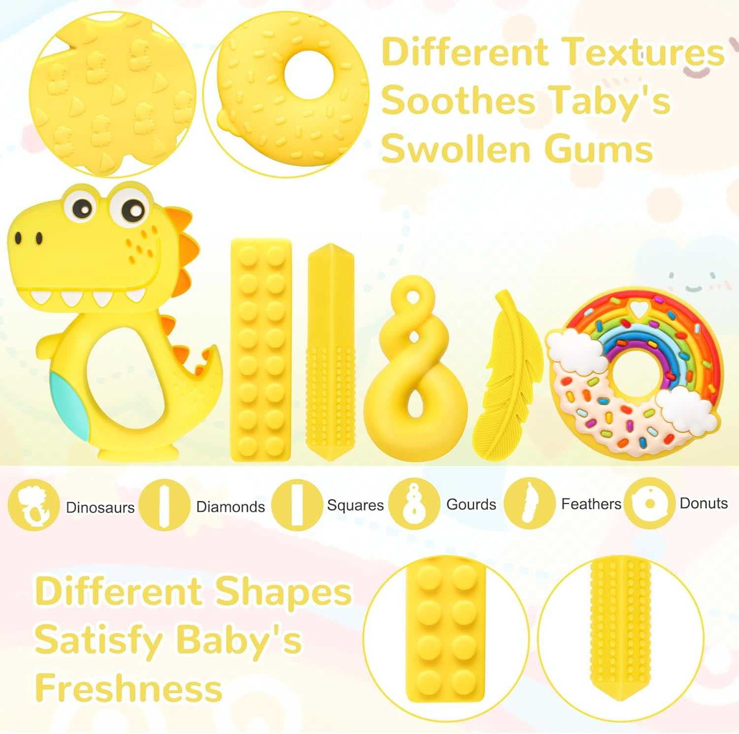 MR.TIMELAG Baby Chewing Teether - Bpa-Free Silicone Teething Toy for Infants 3+ Months, Soothing Textured Chew Toy for Sore Gums, Easy-To-Hold Teething Relief with Massage Nubs Chewing Big-Eyed image number 3