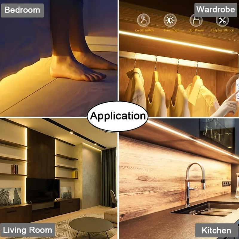 TOPXCDZ Dimmable USB COB LED Strip, White, 6500 K Adhesive Tape, LED Stripe, 5 V TV LED Backlight with On/Off Switch for Bedroom, Home, DIY Lighting (White, 1 M) image number 2