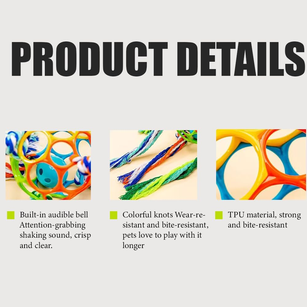 1 PCS Dog Training Ball on Rope with Squeaky Ball,Durable Bell Balls on Rope,6 Colorful Strap Tug of War Dog Toy,Pet Indoor Outdoor Fetch Training Chew Toy,For Puppies Small and Medium Dogs image number 5