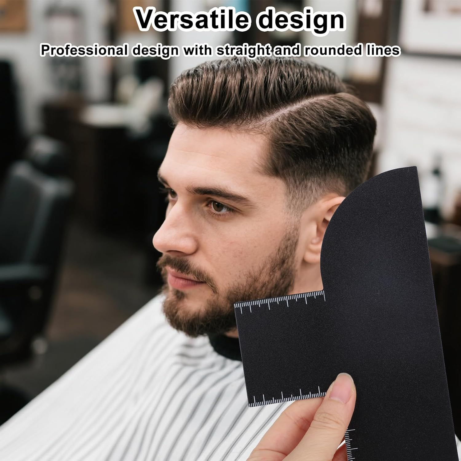 Lasuroa 3Pcs Barber Enhancement Cards with Measurement Indicators, 3 Shapes Hairline Shaping Tool Black Beard Guide Template Reusable Color Spray Edge Hair Line up Tools for Men Barber Accessories image number 3