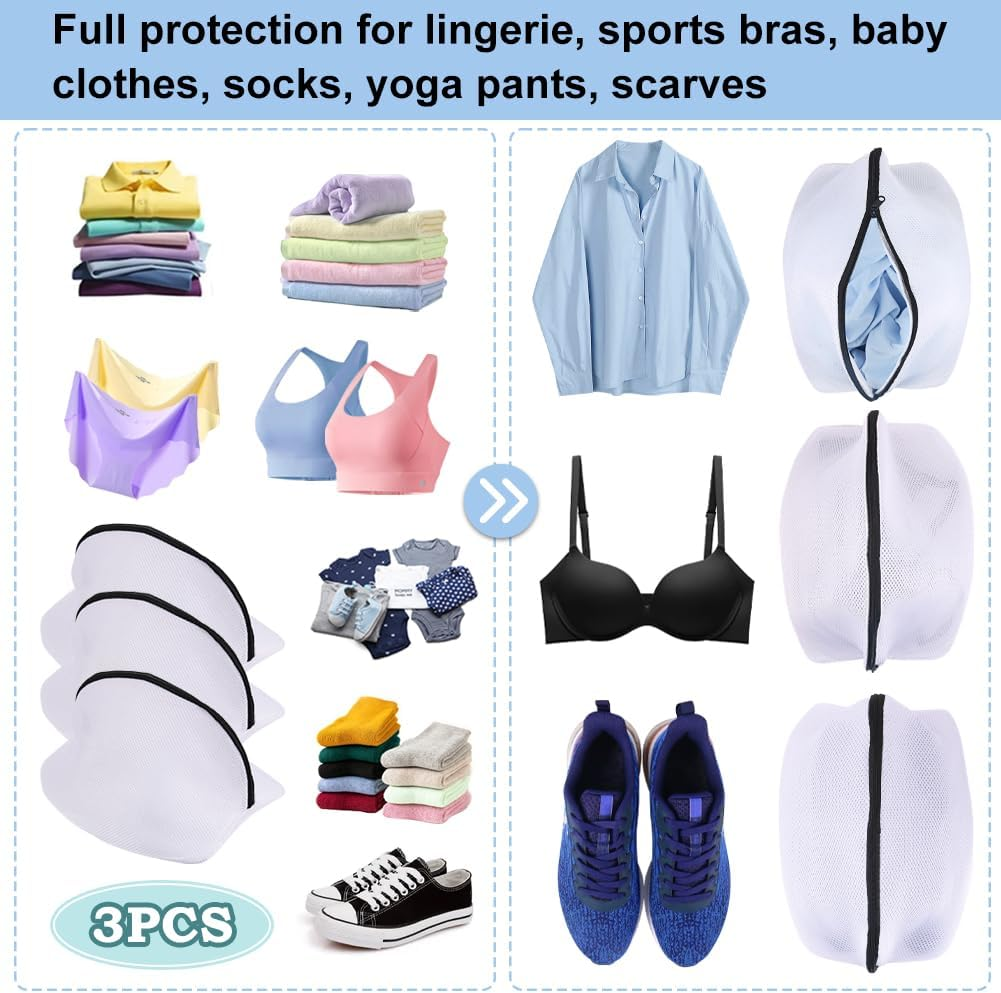 Vivifying Shoe Washing Bag, Set of 3 Mesh Shoe Laundry Bags with Zip Closure for Sneakers, Running Shoes, Socks, Bras image number 4