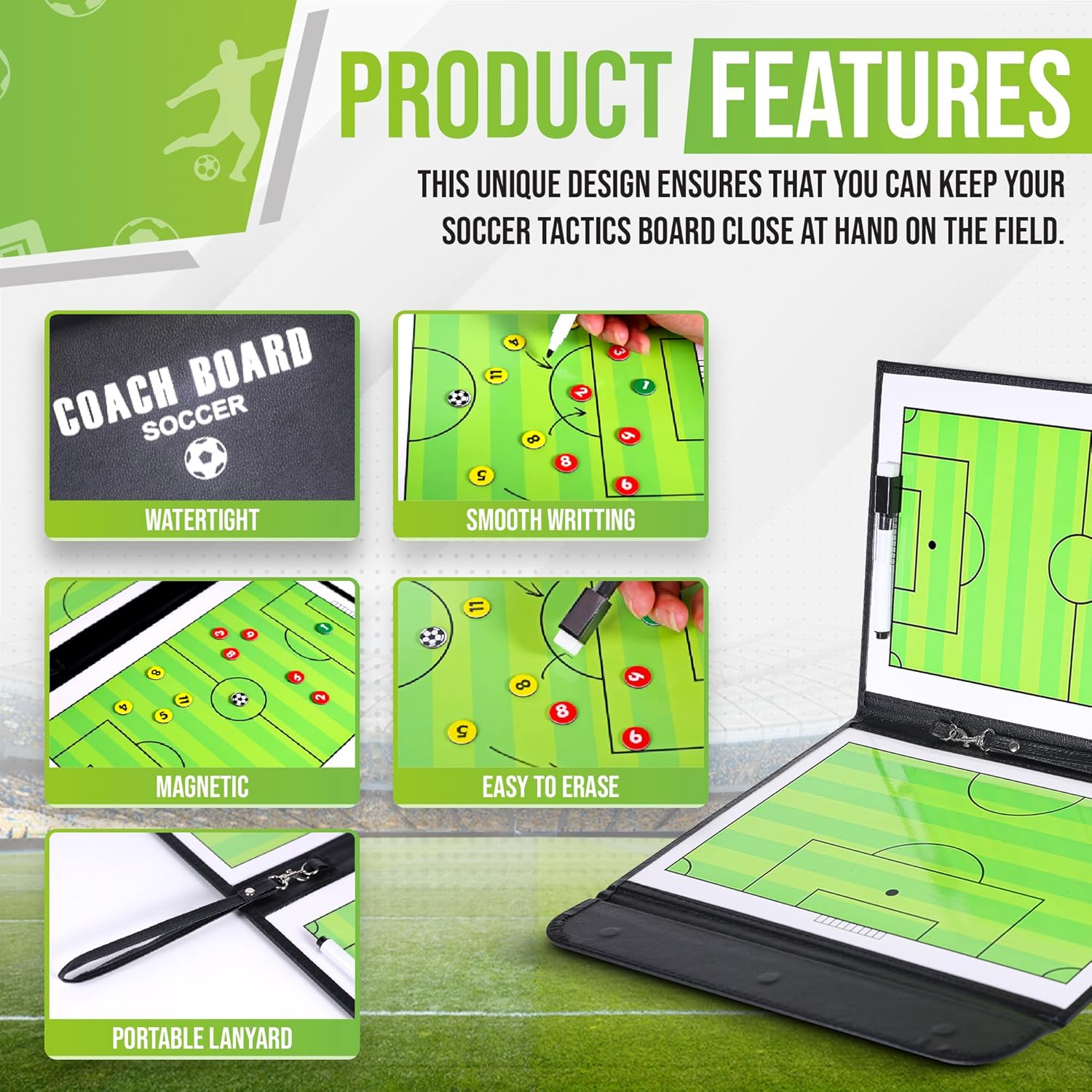 ZPU Soccer Coaching Board, Magnetic Soccer Clipboard for Coaches, Portable Foldable Soccer Tactics Board with Dry Erase, Marker Pen and Magnets, for Teaching and Game Plan image number 3