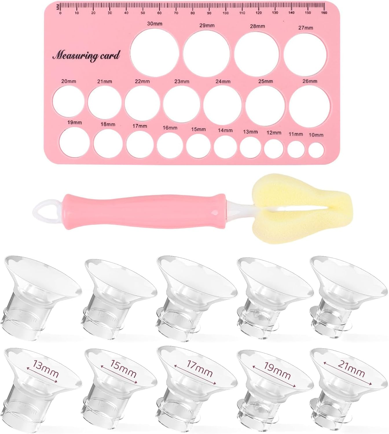 Weidllys Flange Sizing Kit with 10PCS Flange Inserts 13/15/17/19/21Mm and Nipple Measurement Tool for Flanges, Silicone Breast Pump Flange Insert Kit for 24Mm Most Pumps image number 2