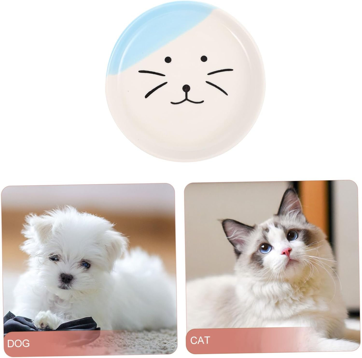 WOONEKY Ceramic Cat Bowl - Whisker Relief Food and Water Dish, Flat Plate for Cats and Dogs, Reusable Feeding Plate image number 6