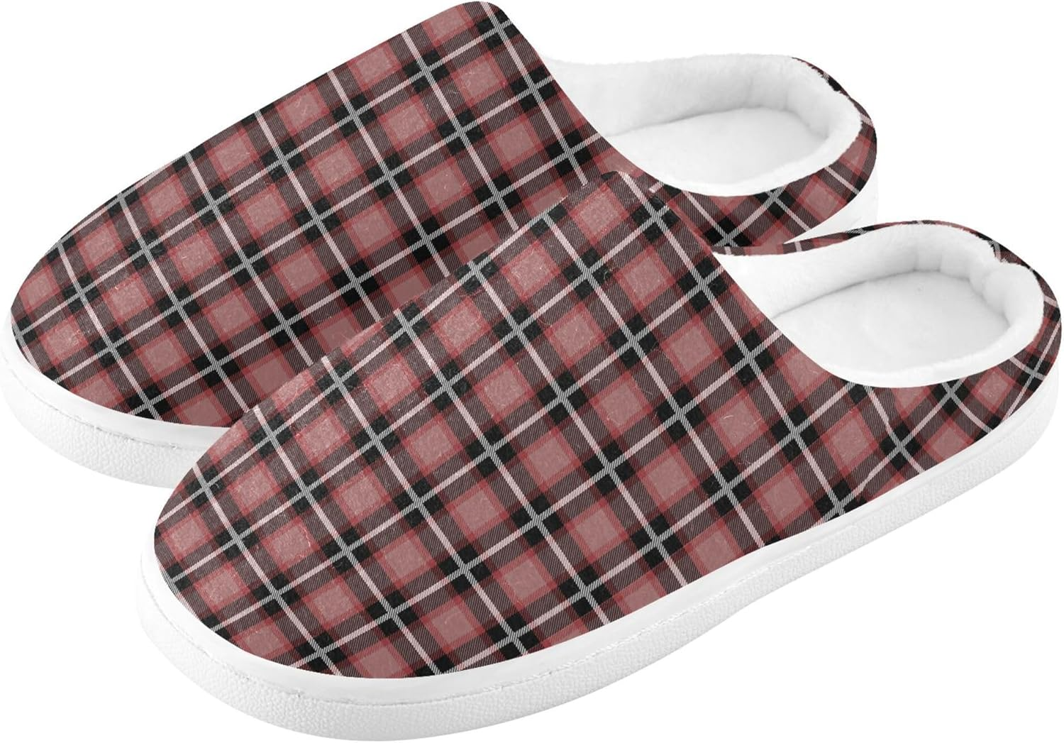 Women'S Memory Foam House Slippers Warm Plush Anti-Slip Rubber Sole Comfy Slippers Indoor Outdoor Winter Bedroom L Plaid Buffalo Pink, Color 3, 10-11 Women/8-9 Men