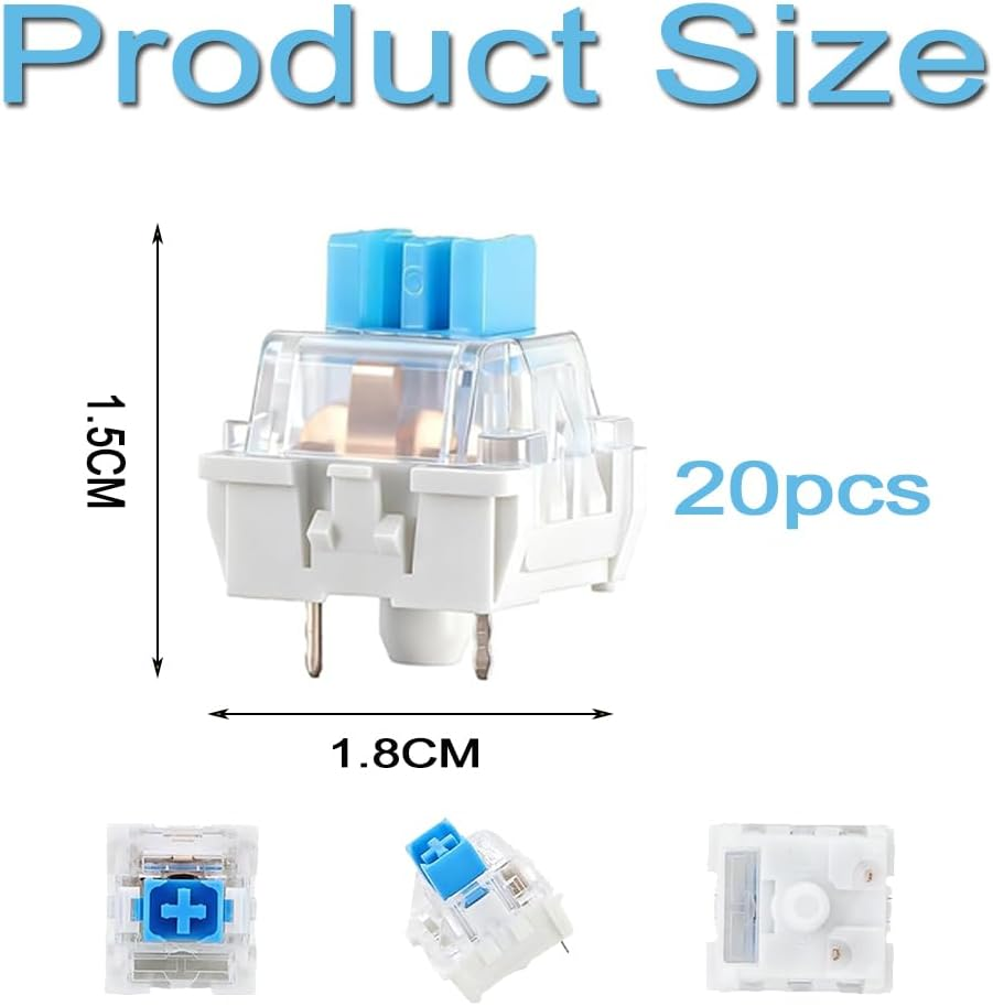 Lymizhuo 20Pcs 3-Pin Blue Keyboard Switches - Dustproof Mechanical Keyboard Clickers for Gaming Keyboards | Smooth & Durable Replacement Switches image number 1